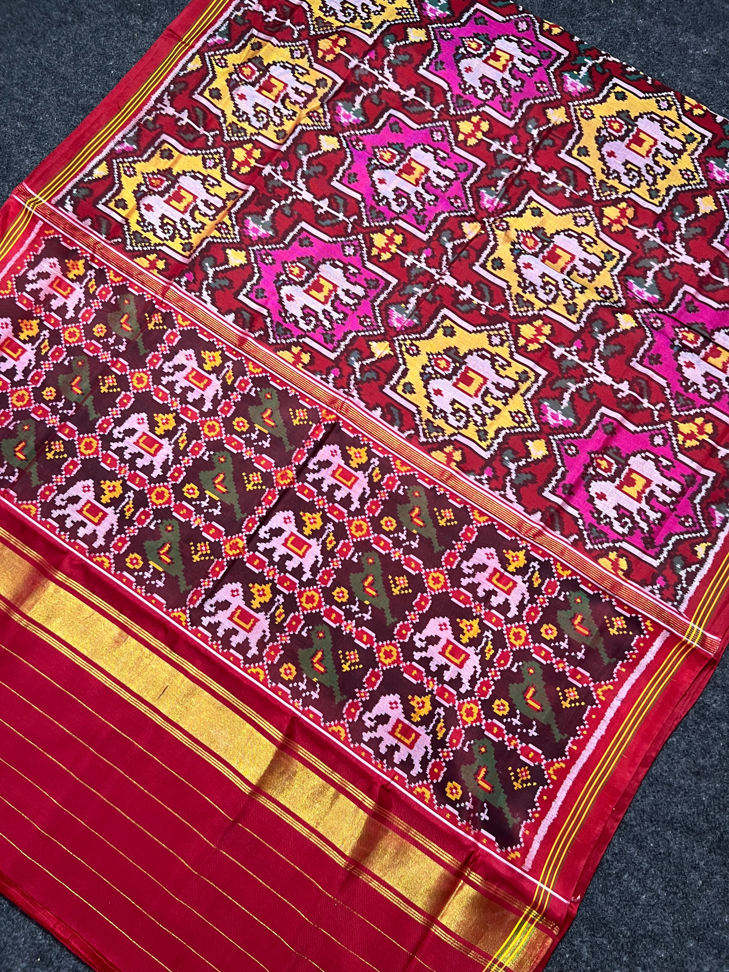 Multi Color Elephant Design Handwoven Patola Silk Saree