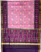 Baby-pink and purple Fancy Design Handwoven Patola Silk Saree