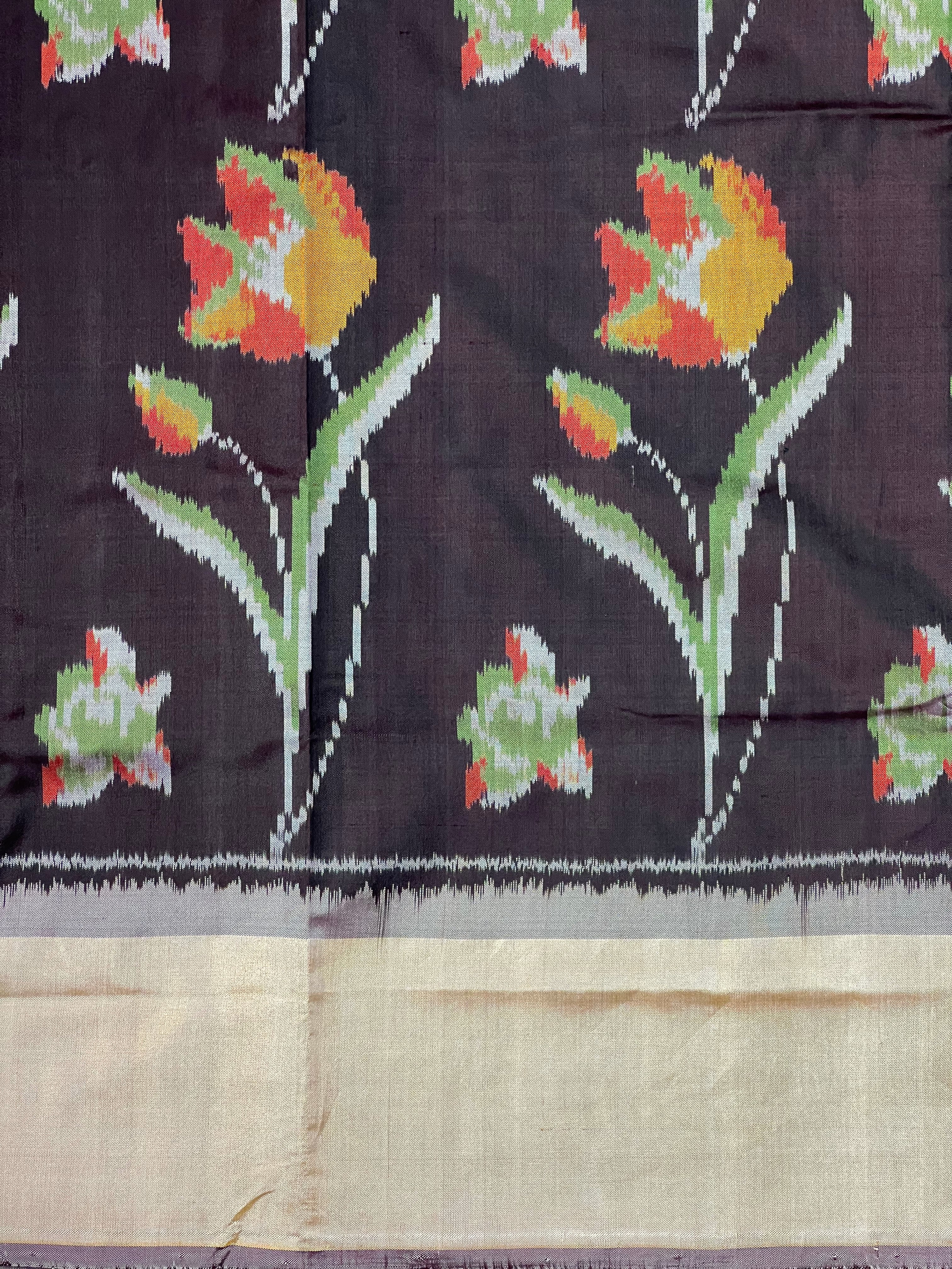 Brown Flower Design Handwoven Patola Silk Saree