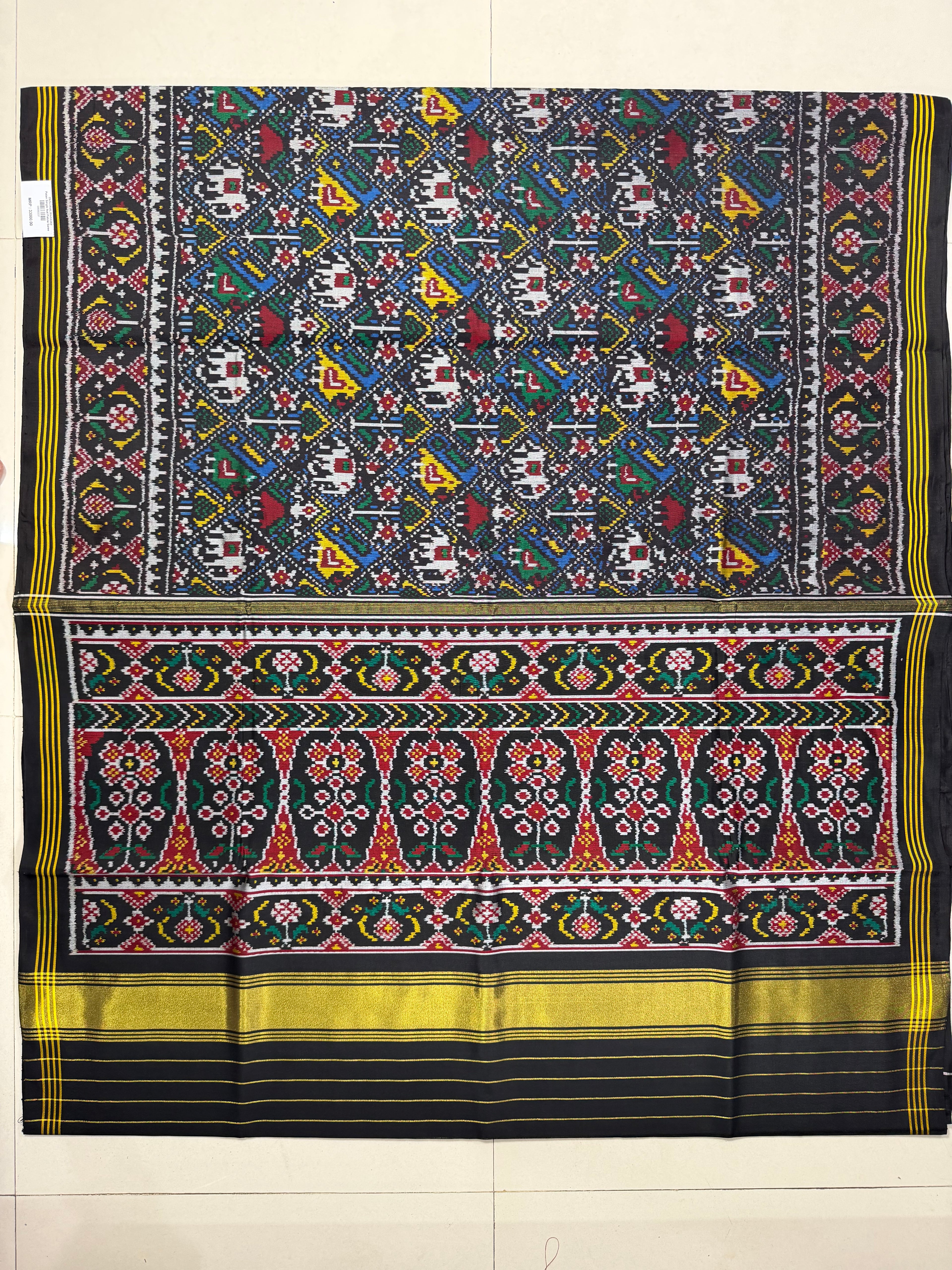 Blue-Black Narikunj Traditional Design Handwoven Patola Silk Saree