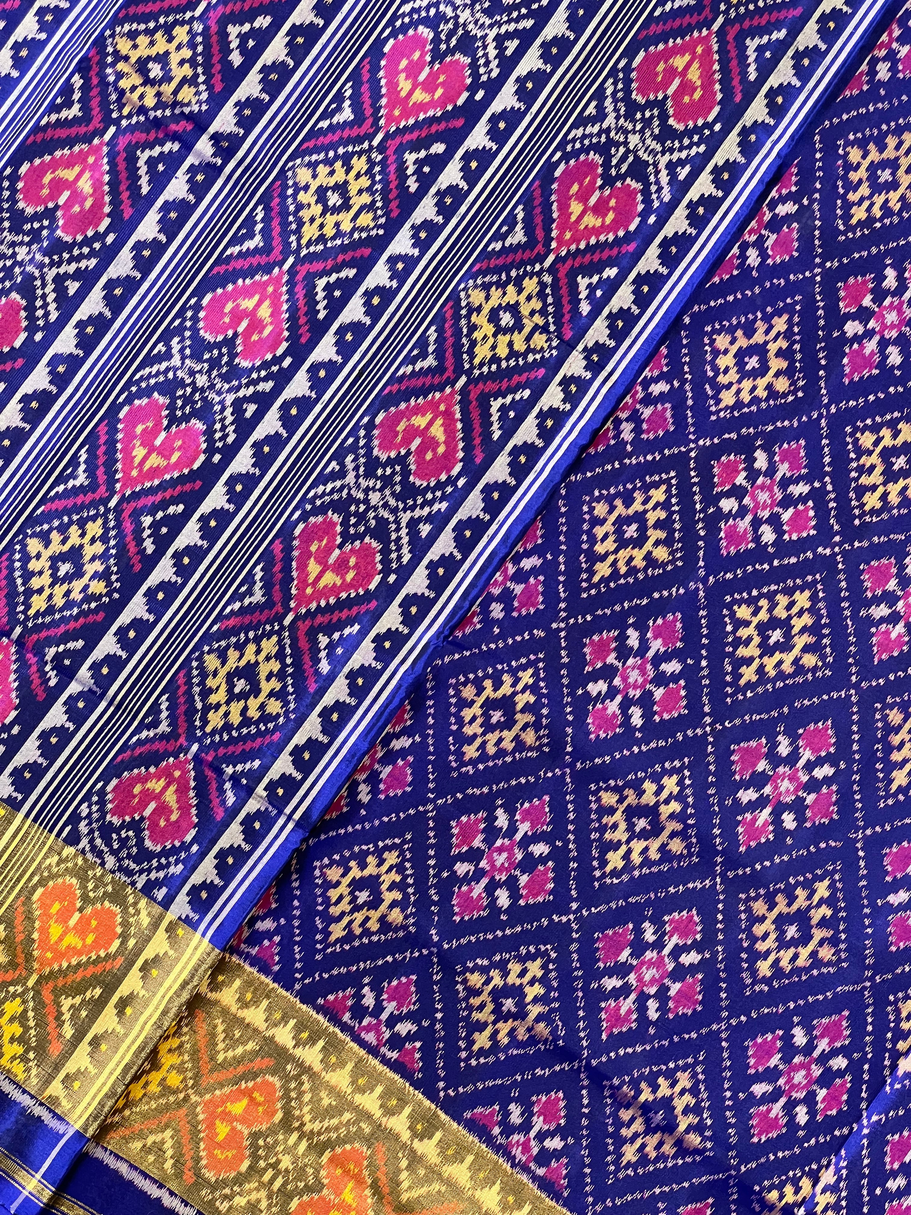 Blue Manekchowk Traditional Design Handwoven Patola Silk Saree