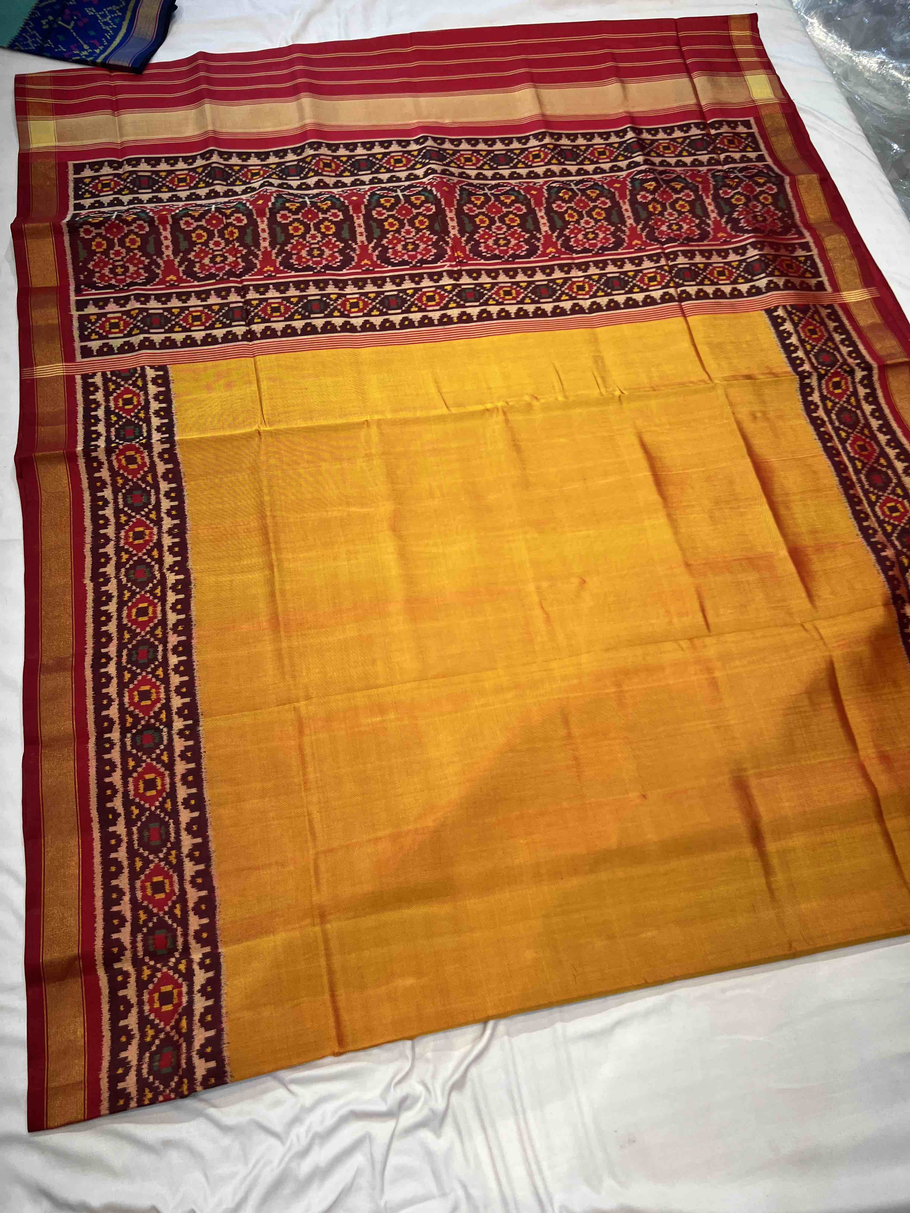 Mustard Plain Gala Border Handwoven Patola Silk Saree Secondary image