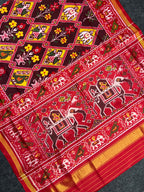 Elephant Pallu With Motif Design Handwoven Patola Silk Saree