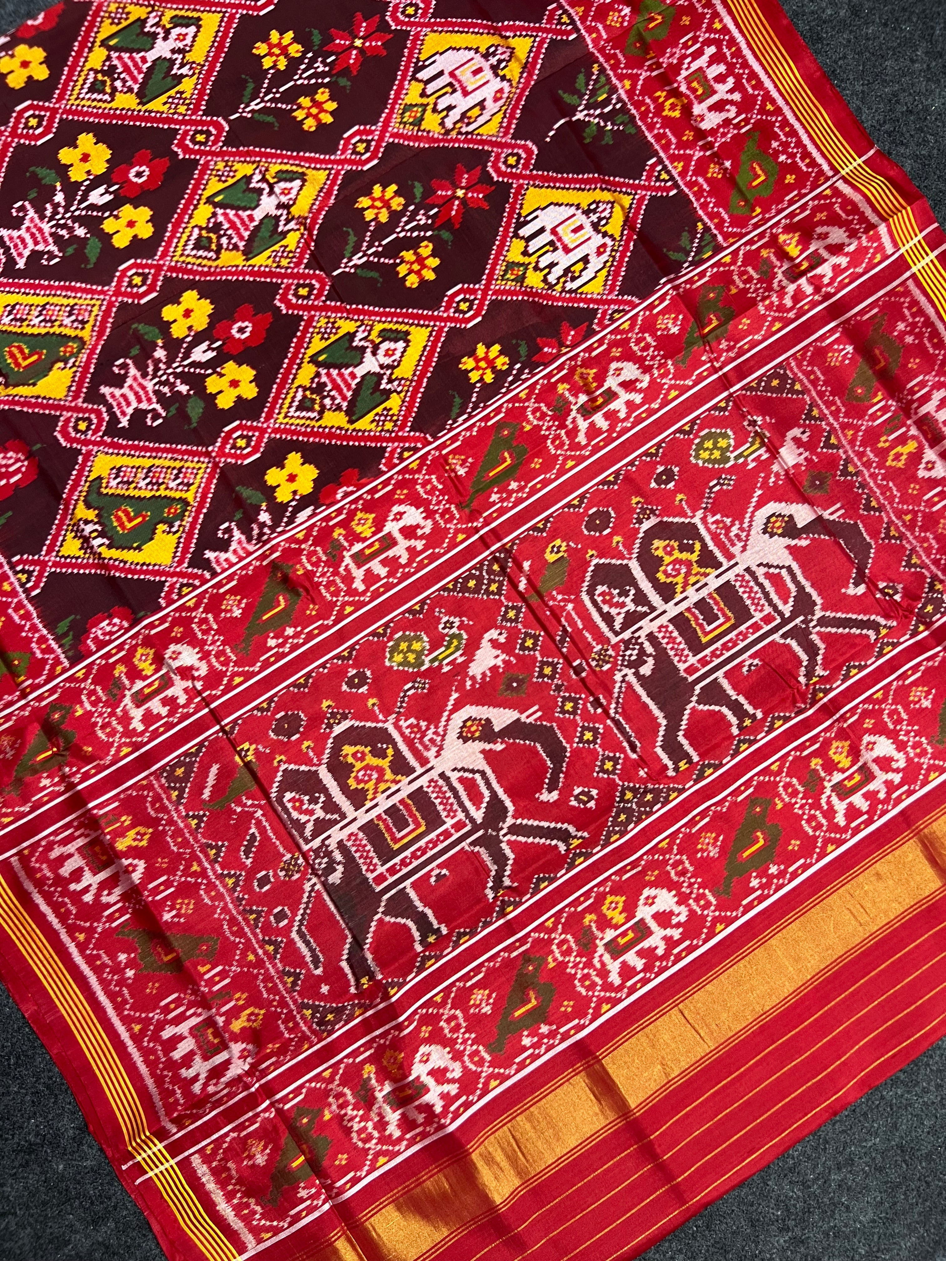 Elephant Pallu With Motif Design Handwoven Patola Silk Saree