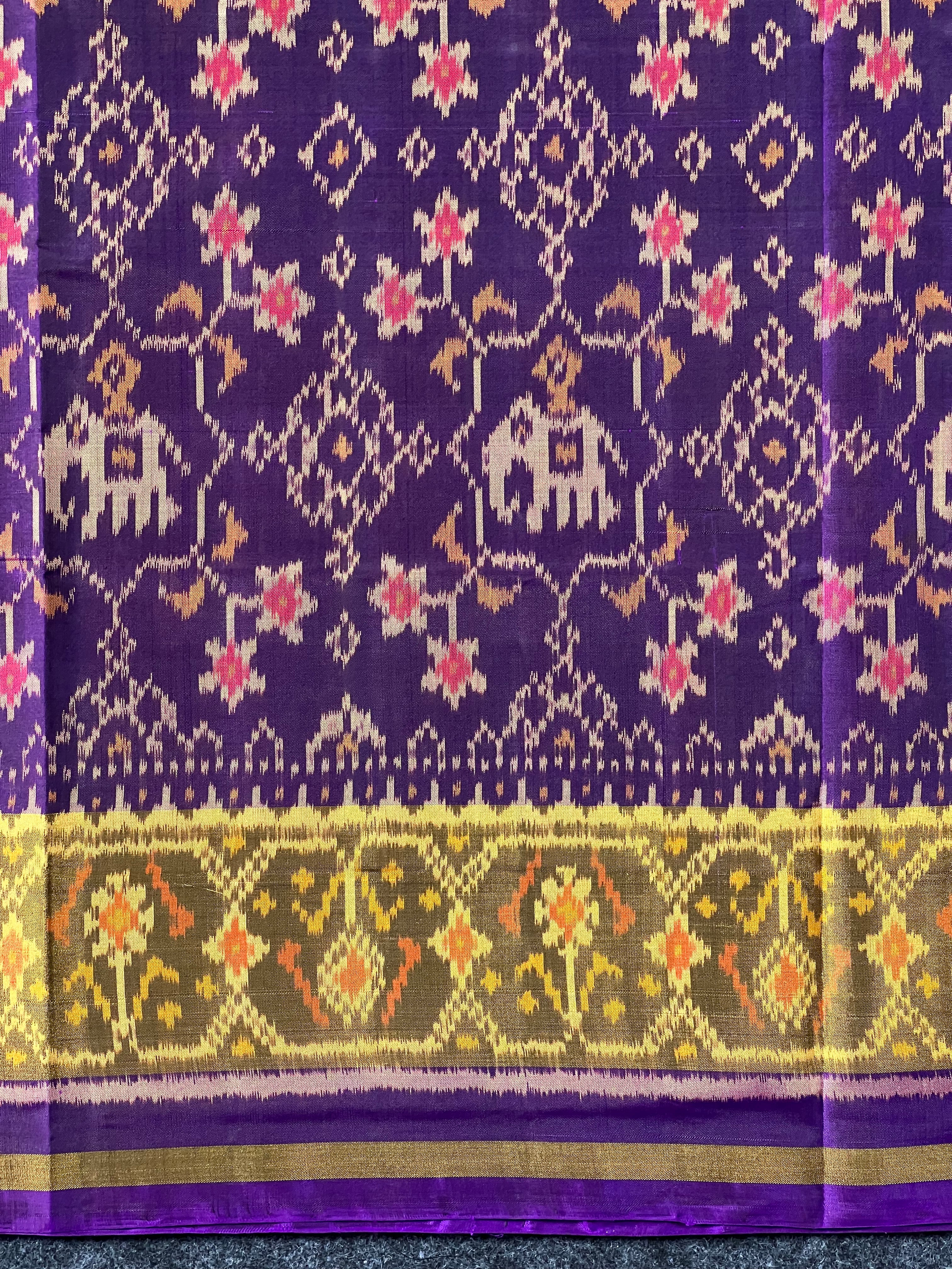 Purple Fusion Design Handwoven Patola Silk Saree