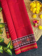 Plain Red Gala Border With Designer Blouse Handwoven Patola Silk Saree