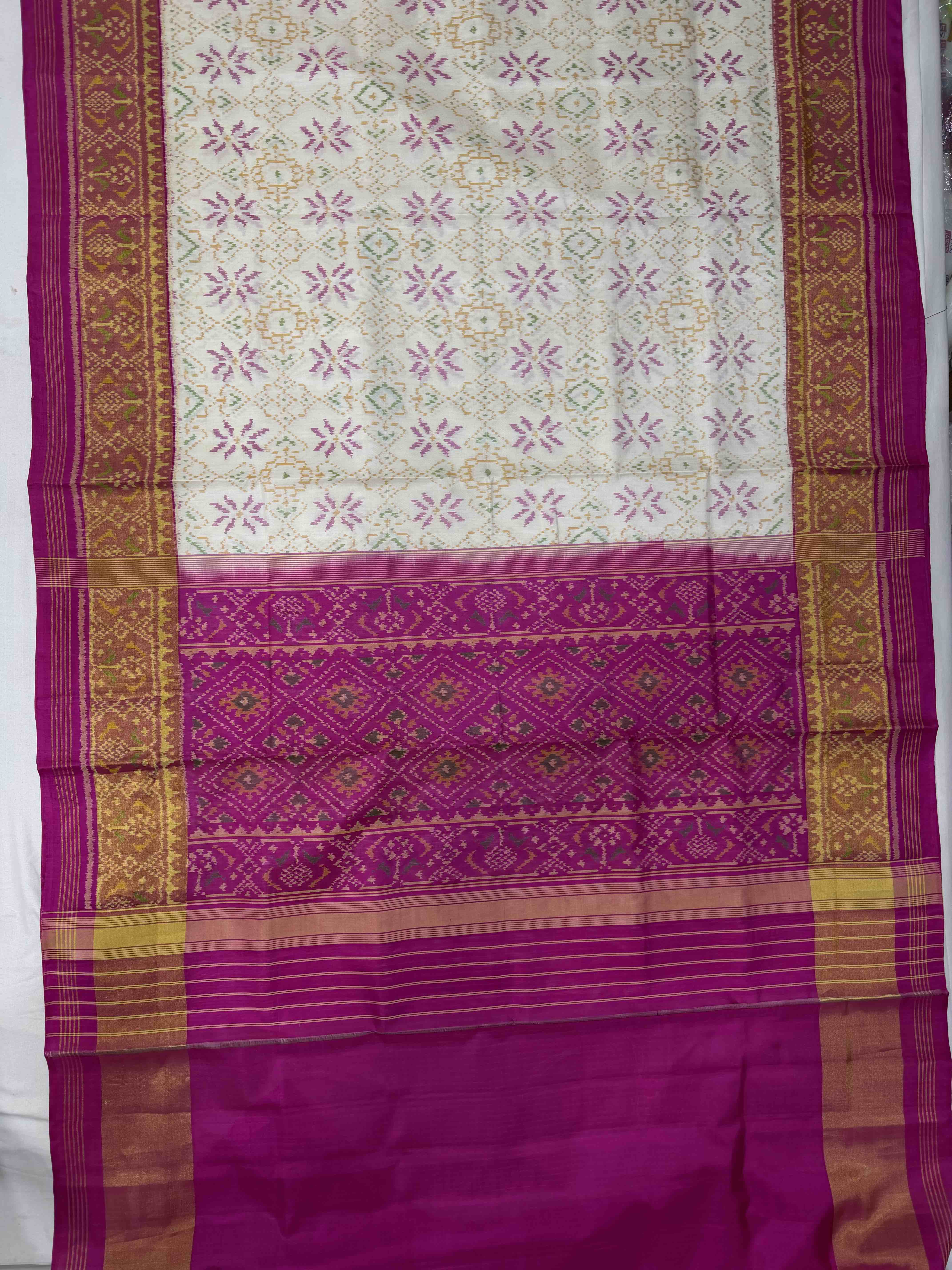 White Color Fancy Design Handwoven Patola Silk Saree Secondary image