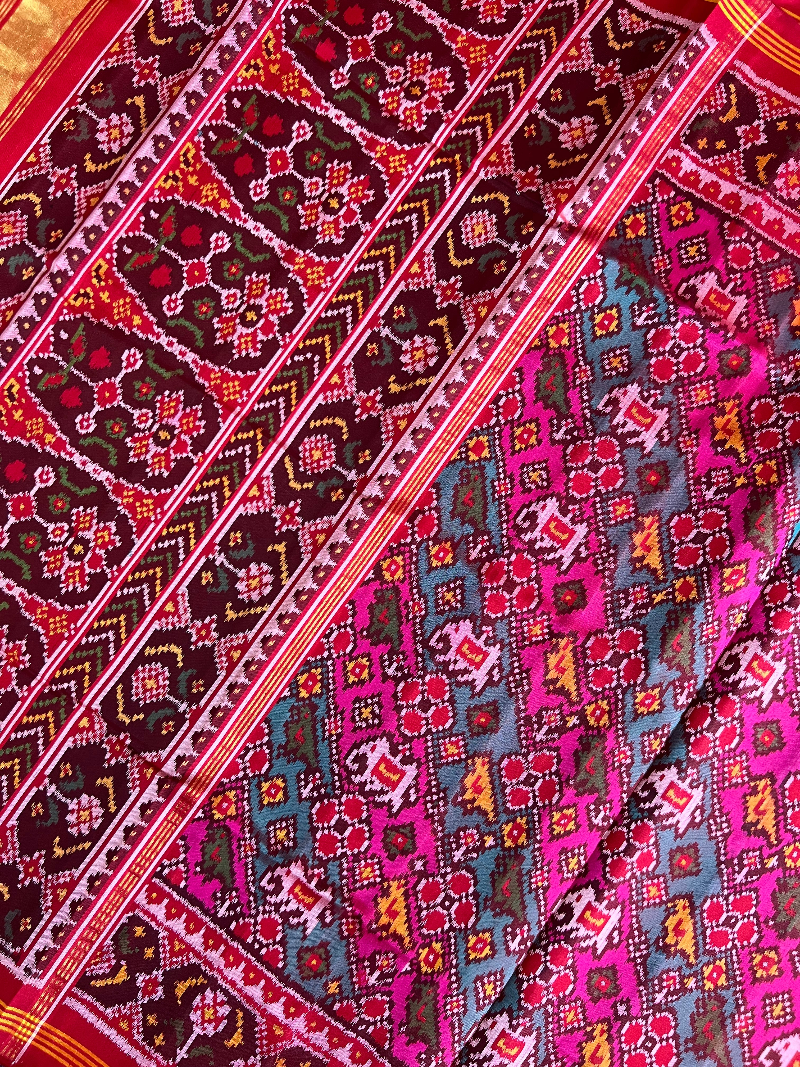 Multicolor Laheriya Design Handwoven Patola Silk Saree