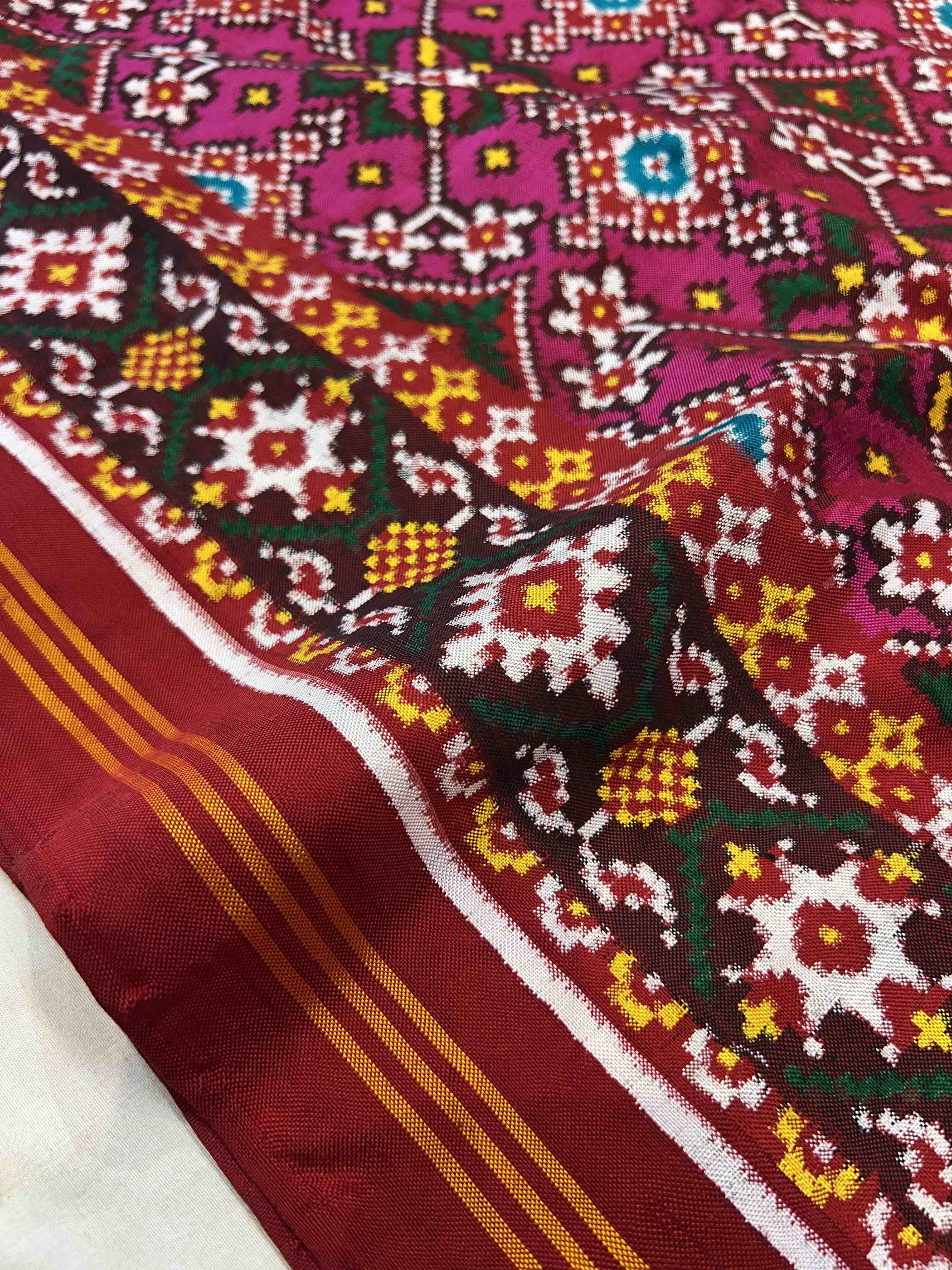 Pink Navratna Handwoven Double Ikat Patola Silk Saree