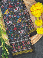 Blue-Black Narikunj Traditional Design Handwoven Patola Silk Saree