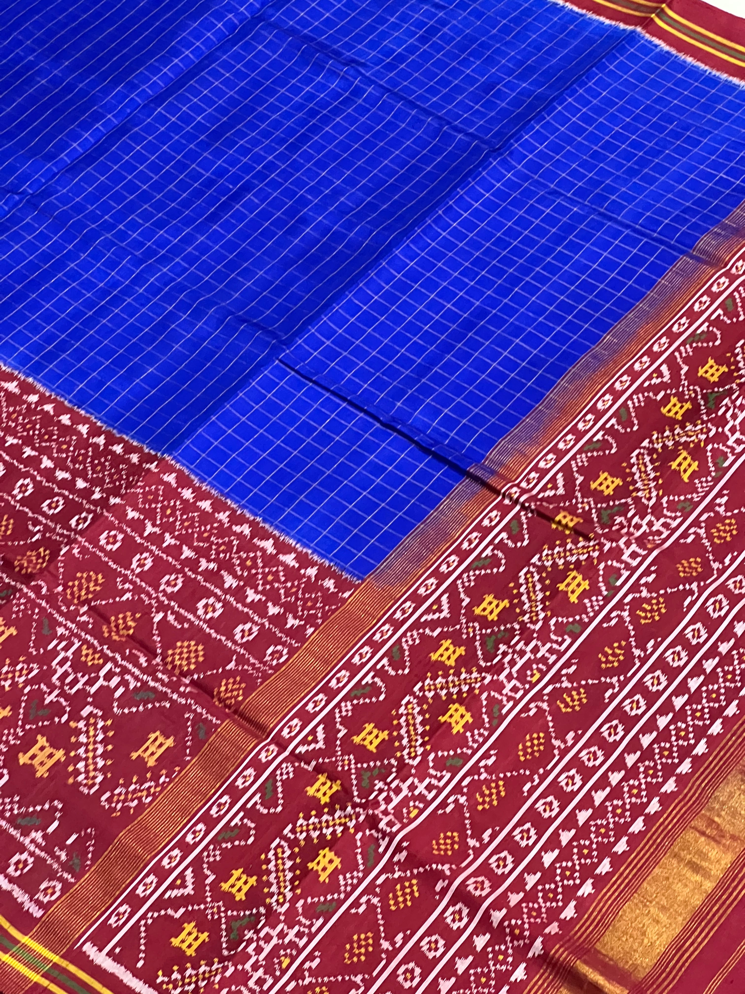 Blue Chex With Skirt Border Handwoven Patola Silk Saree