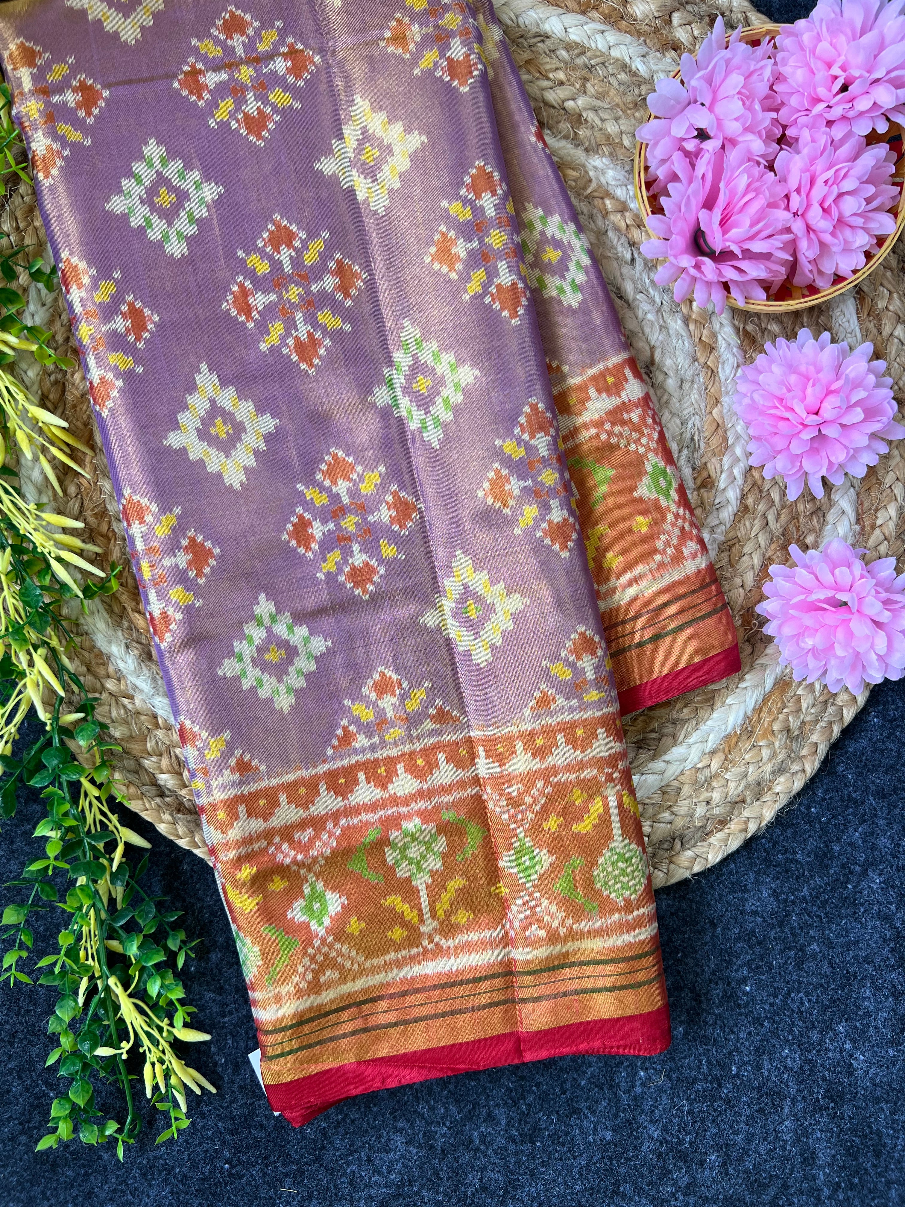 Pastel Purple Panchanda Tissue Double Zari Patola Saree Main image