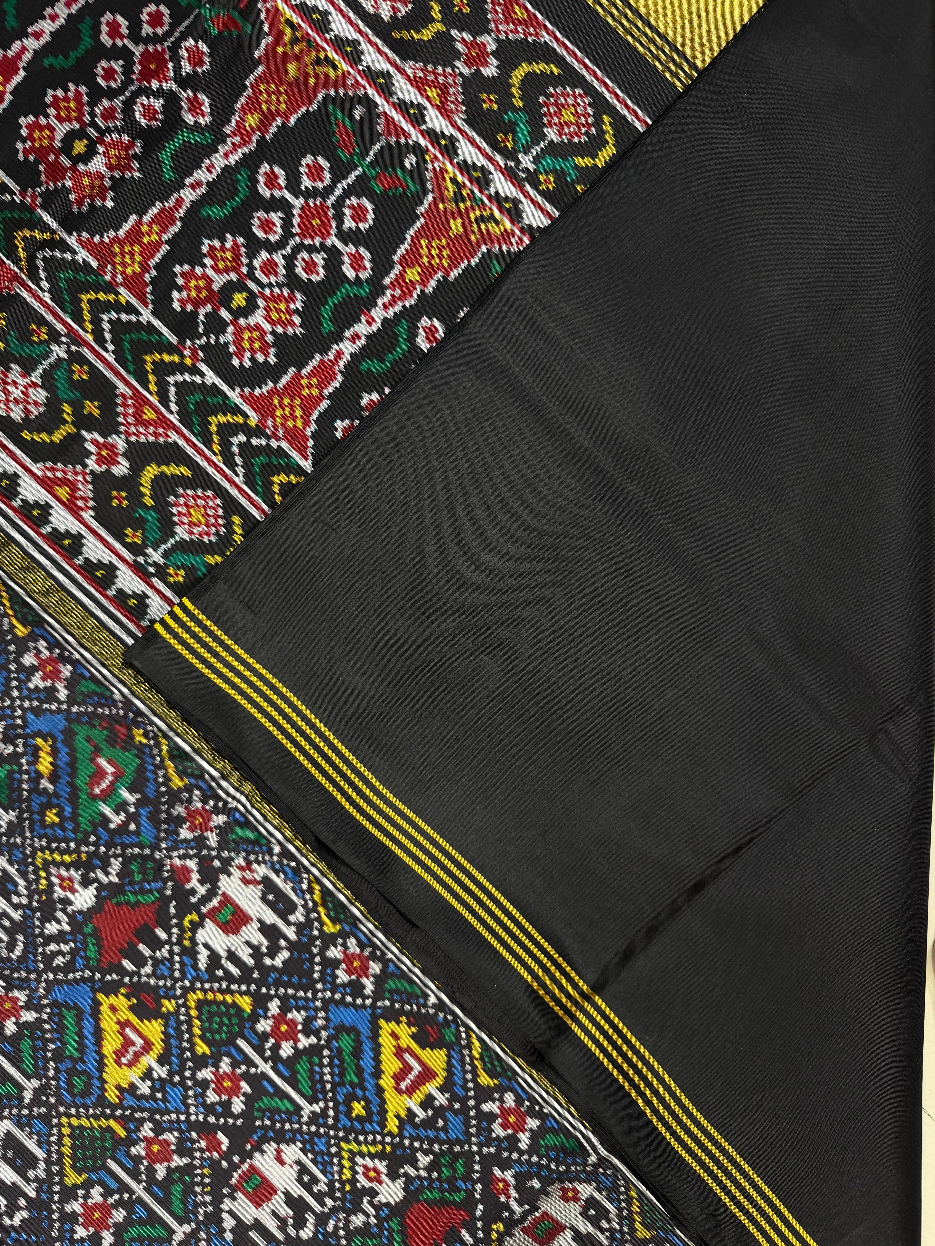 Blue-Black Narikunj Traditional Design Handwoven Patola Silk Saree
