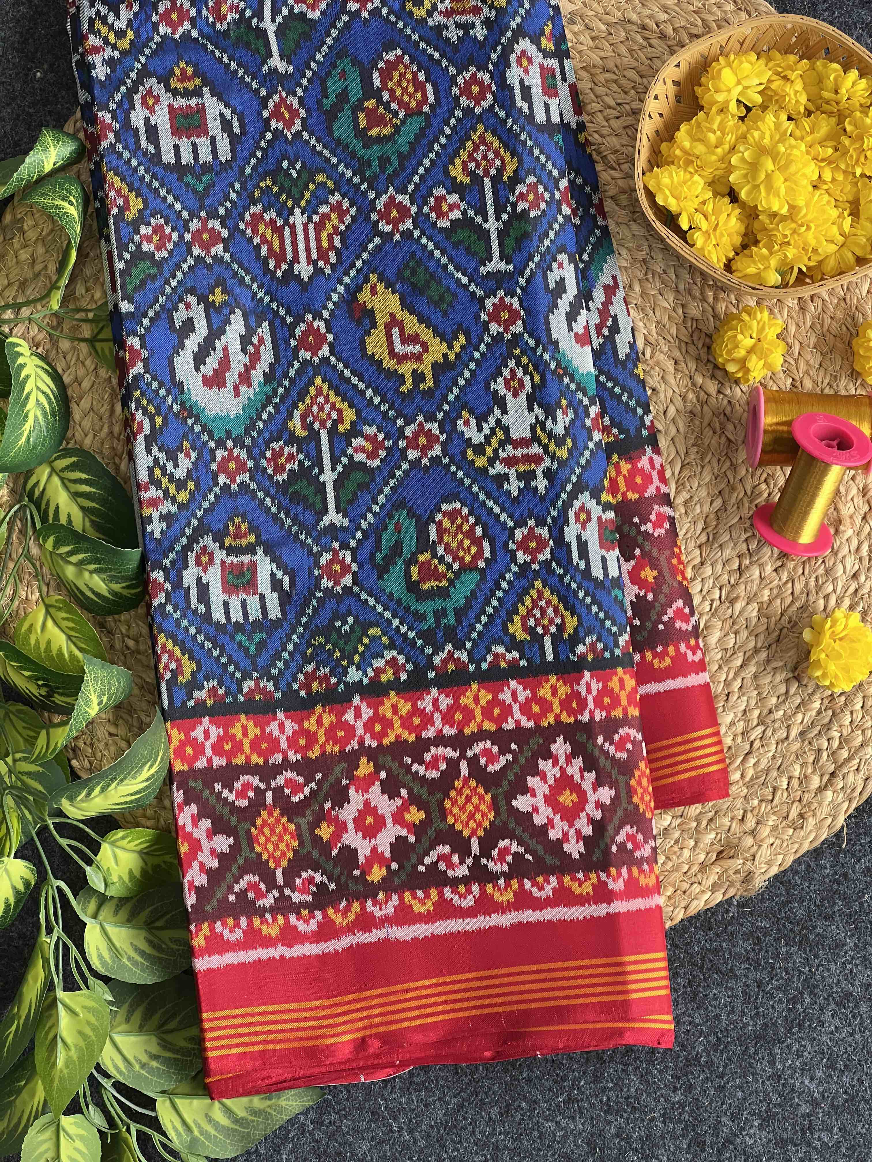 Blue Narikunj Design Handwoven Patola Silk Saree