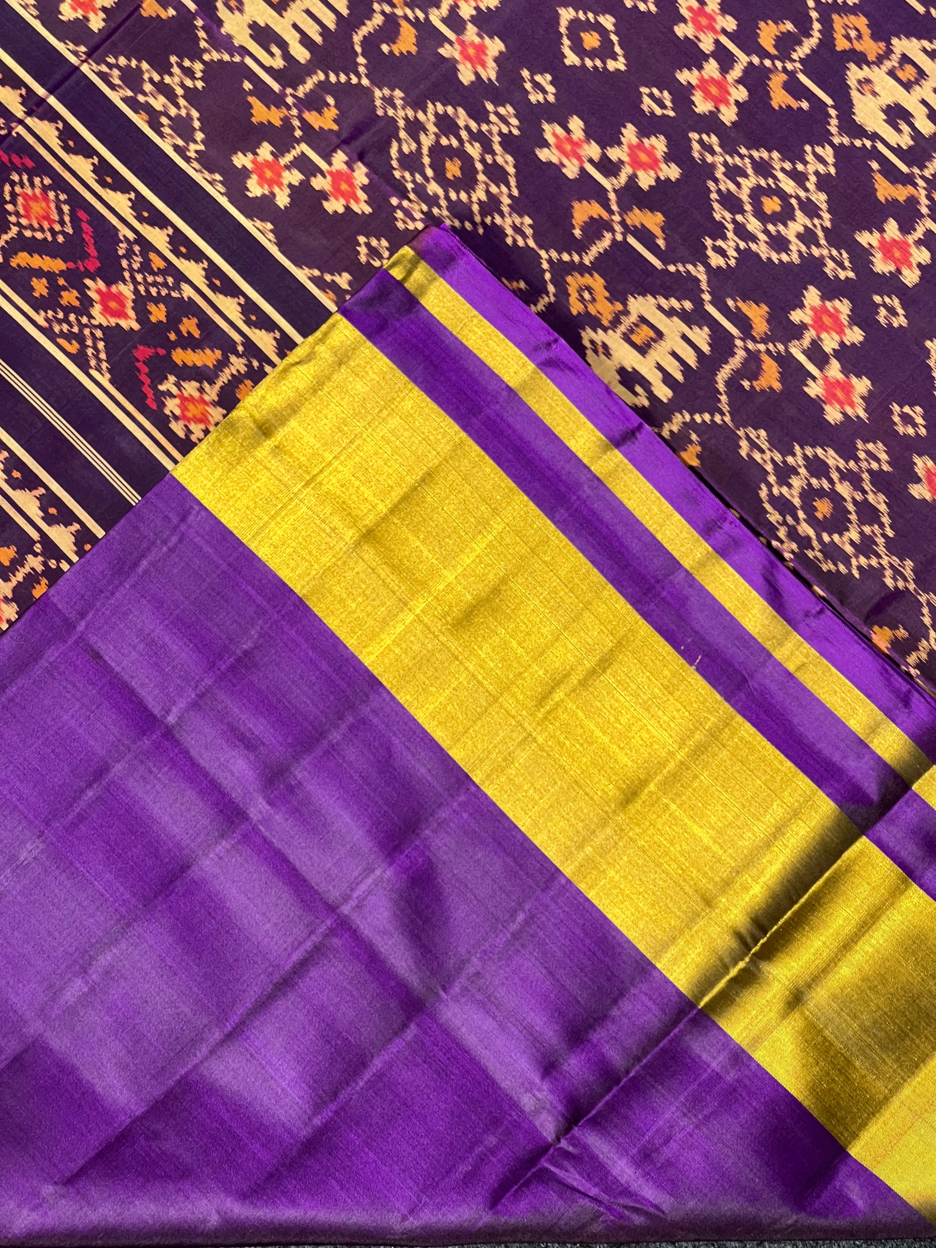 Purple Fusion Design Handwoven Patola Silk Saree