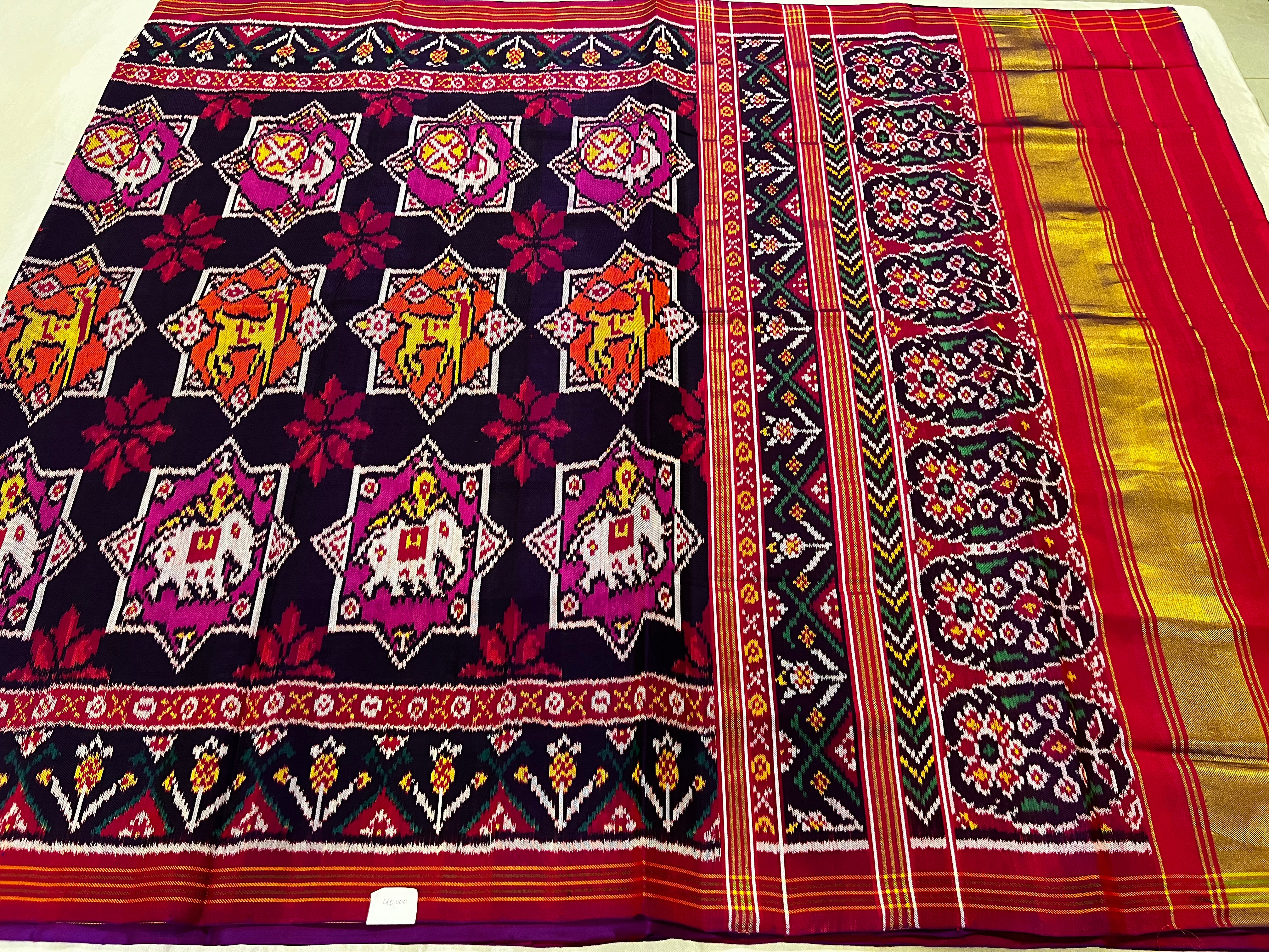 Handwoven Patola Silk Saree Twill Weaving  Star Motif Secondary image