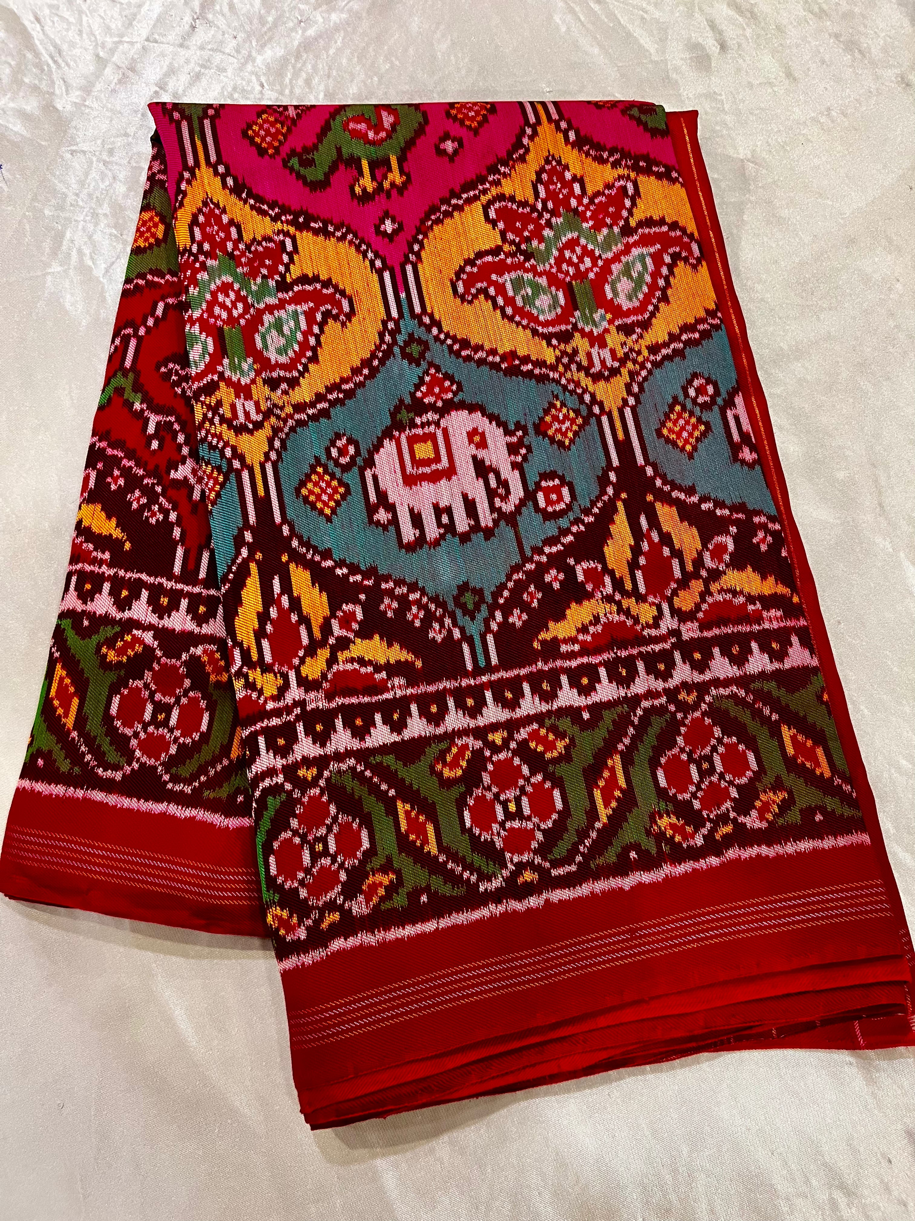 Twill Weaving Handwoven Patola Silk Saree Multi Figure Main image