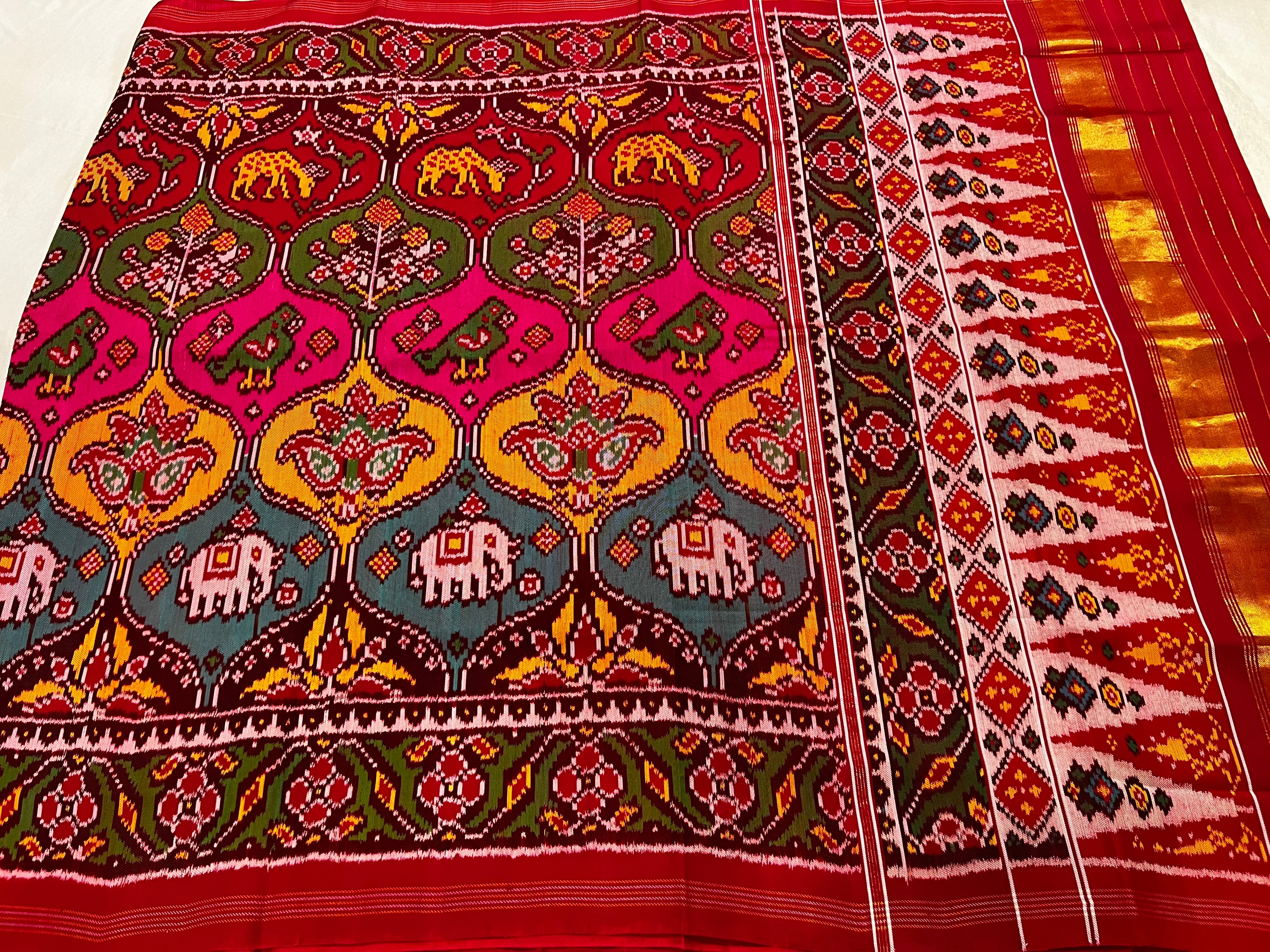 Twill Weaving Handwoven Patola Silk Saree Multi Figure Secondary image