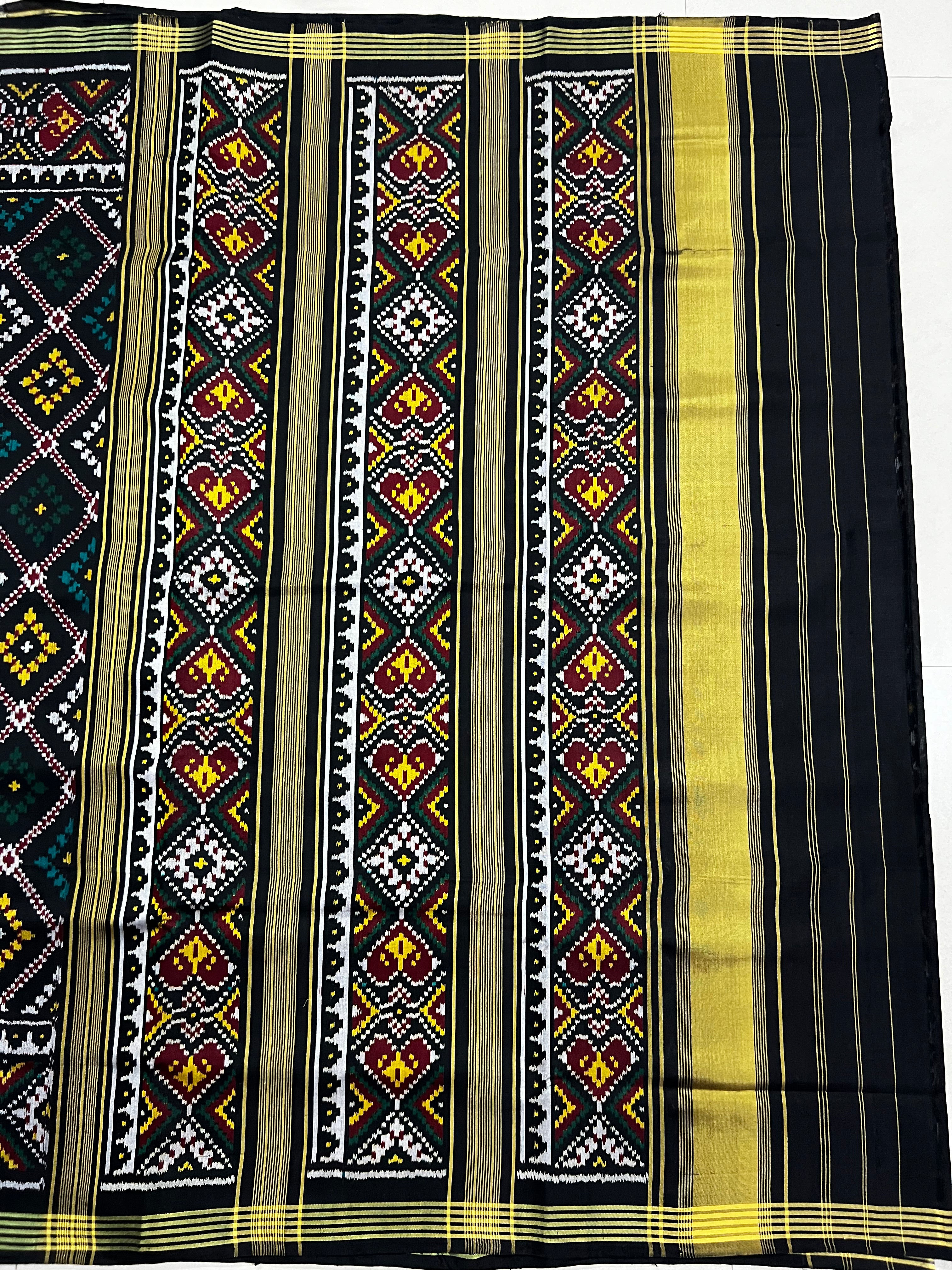 Handwoven Patola Silk Saree Black Chanda Bhat