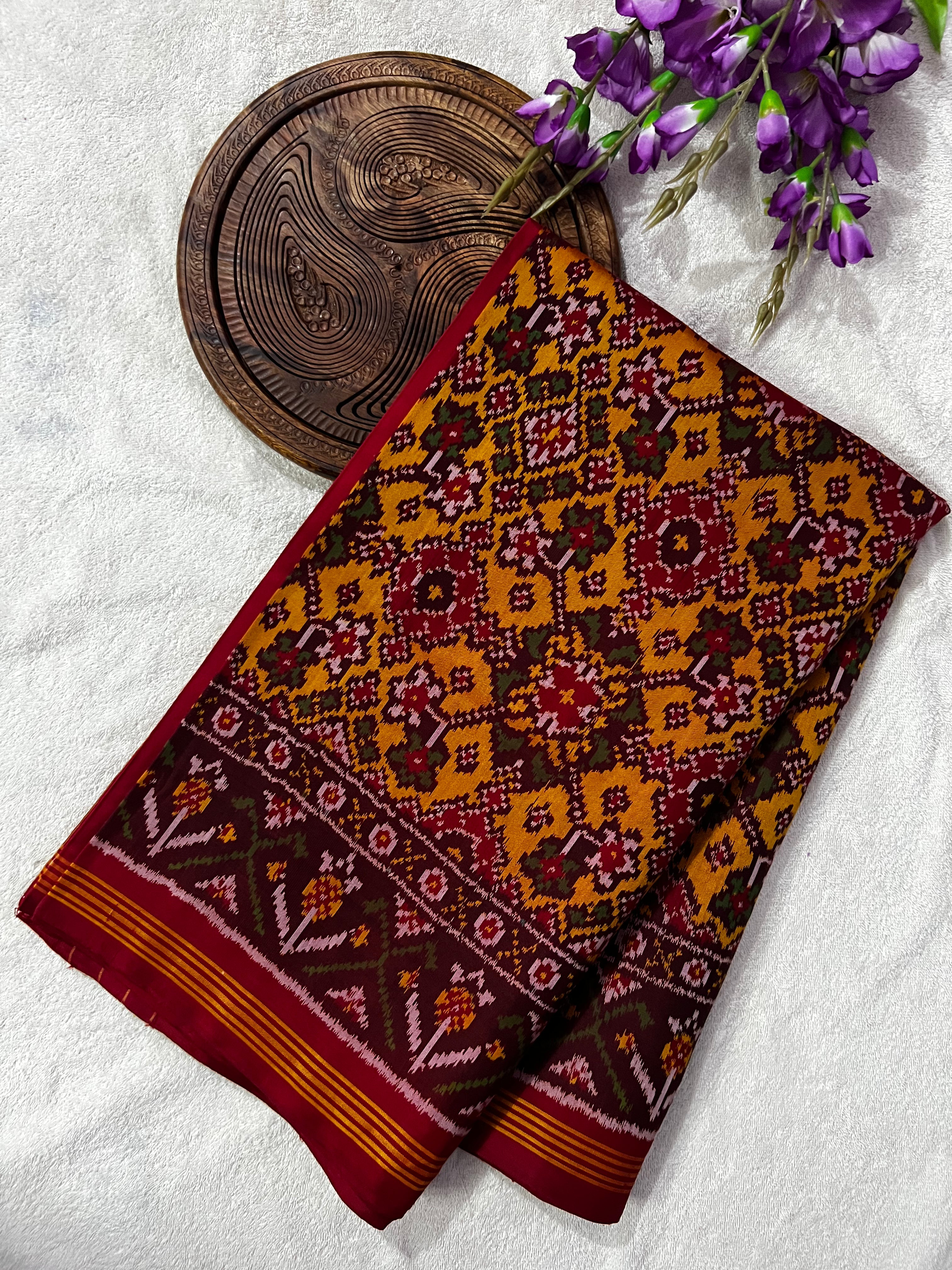 Handwoven Patola Silk Saree Yellow Navratna Main image