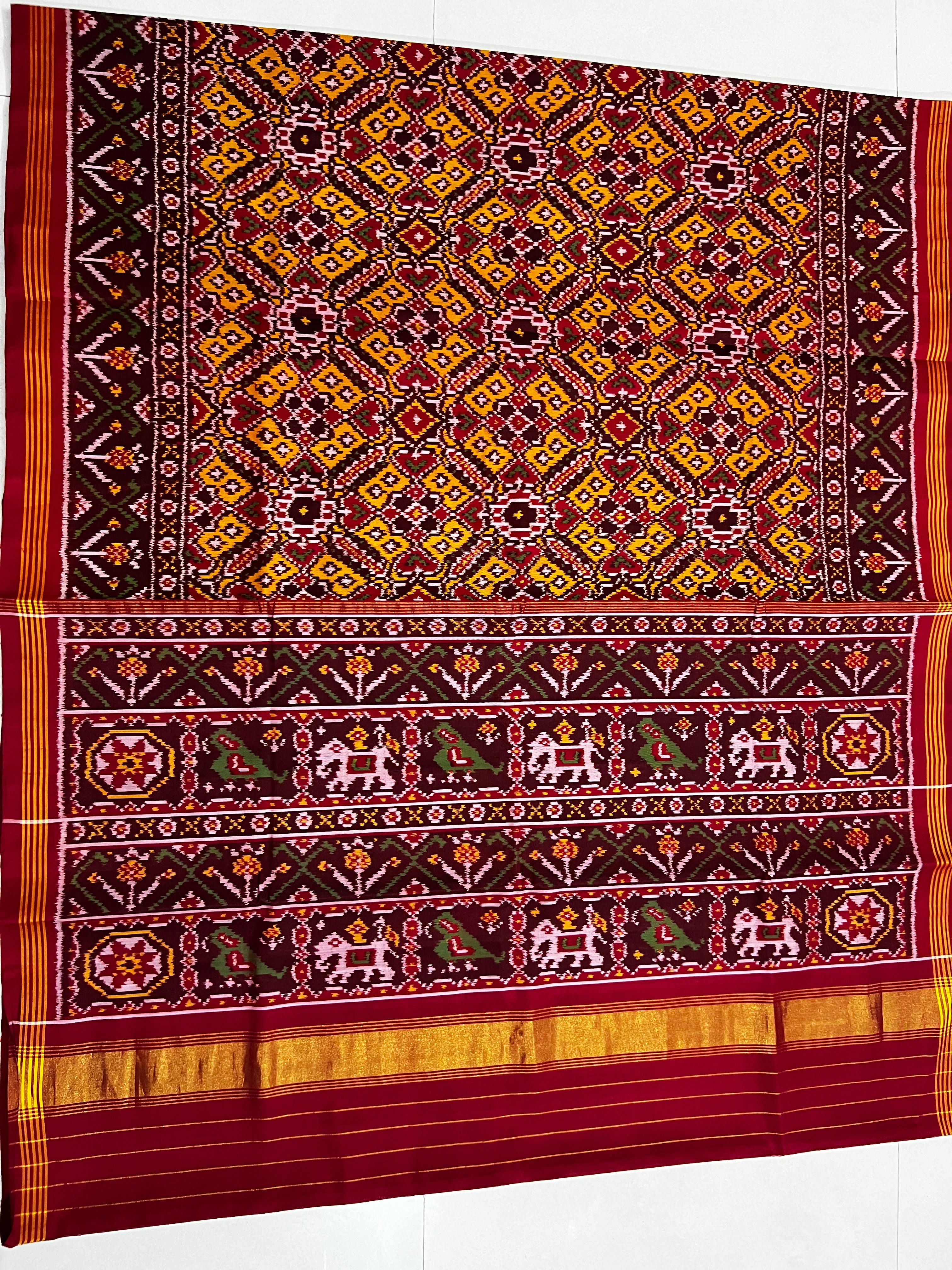 Handwoven Patola Silk Saree Yellow ManekChowk