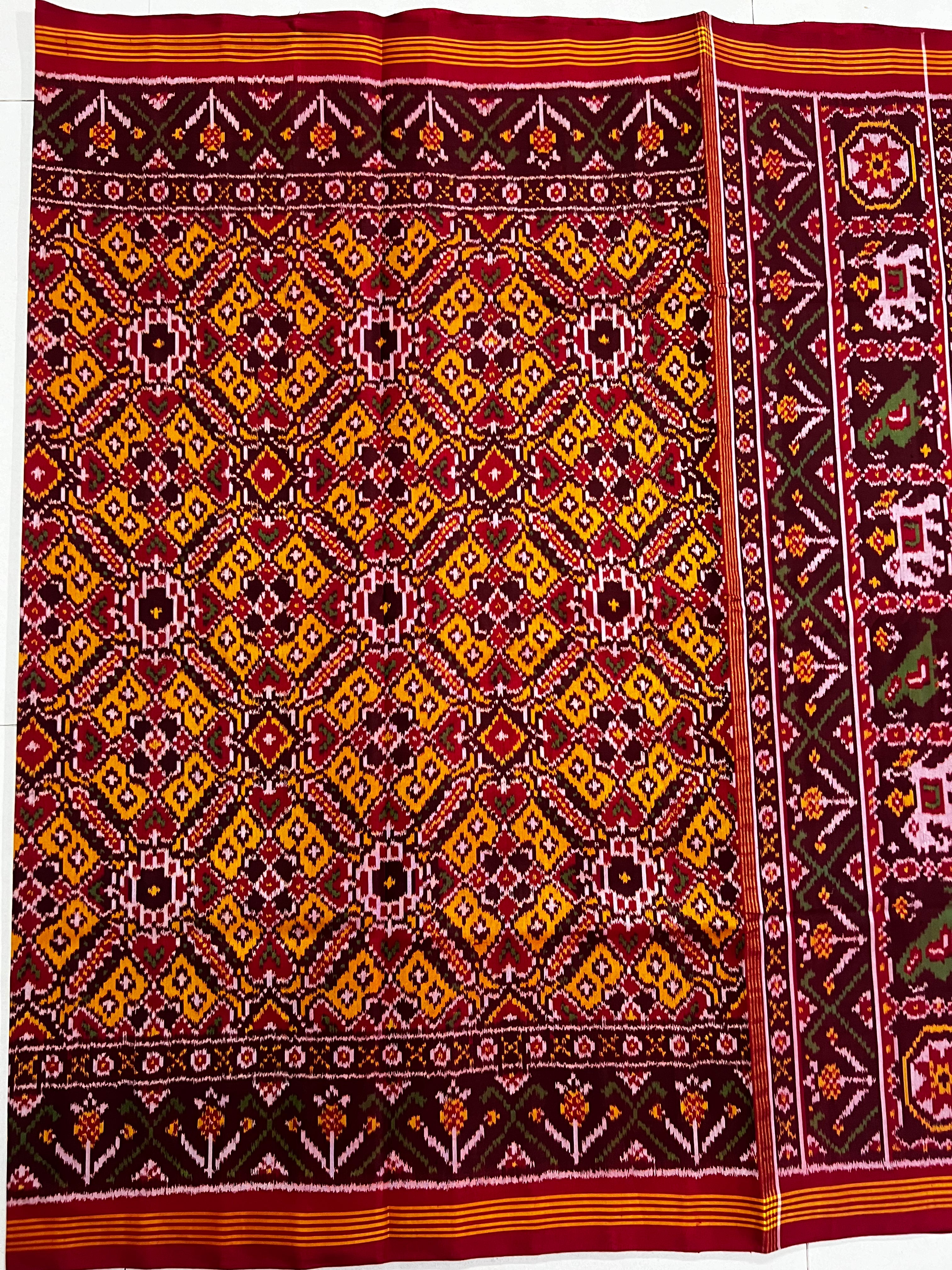 Handwoven Patola Silk Saree Yellow ManekChowk Secondary image