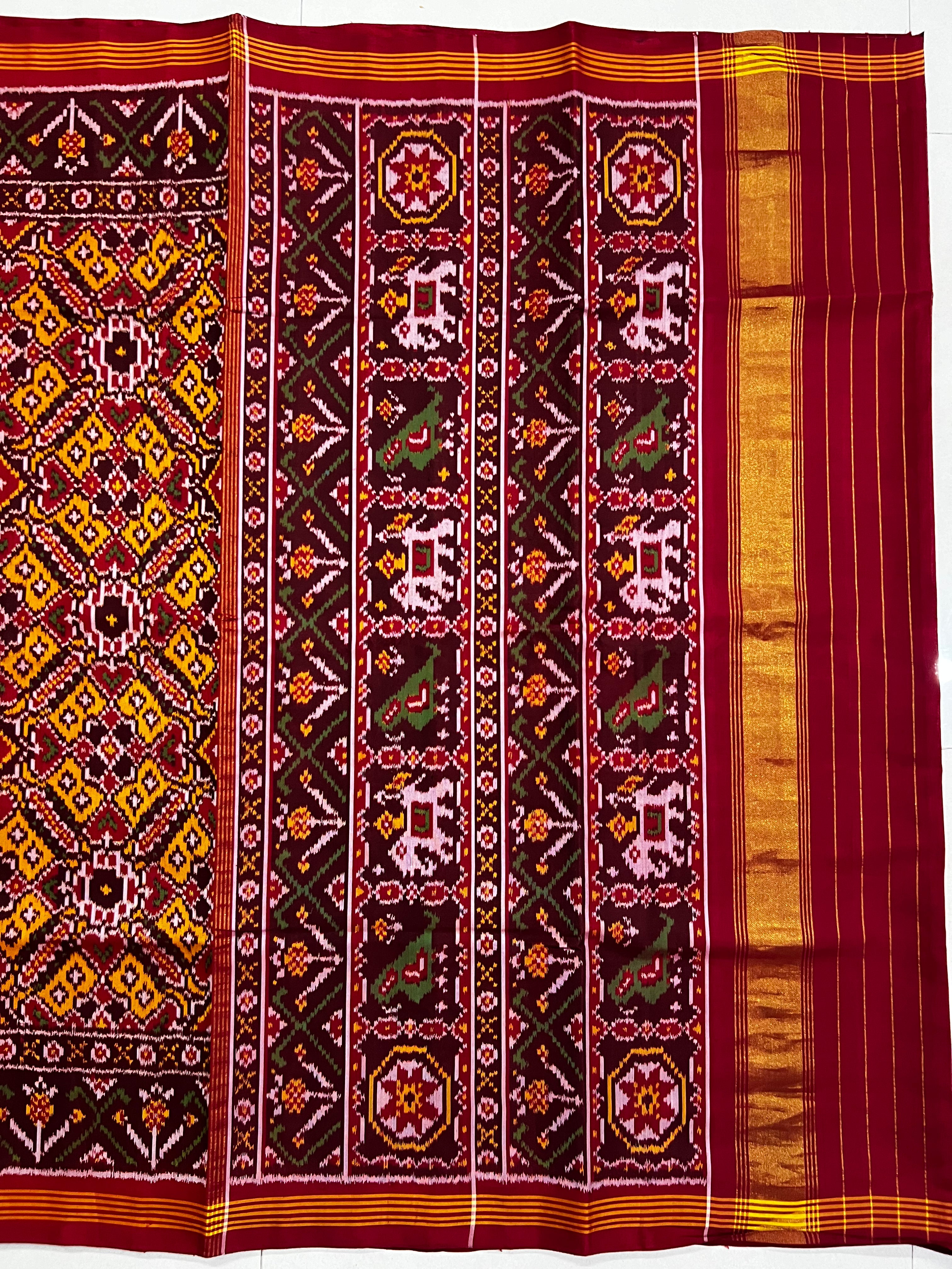 Handwoven Patola Silk Saree Yellow ManekChowk