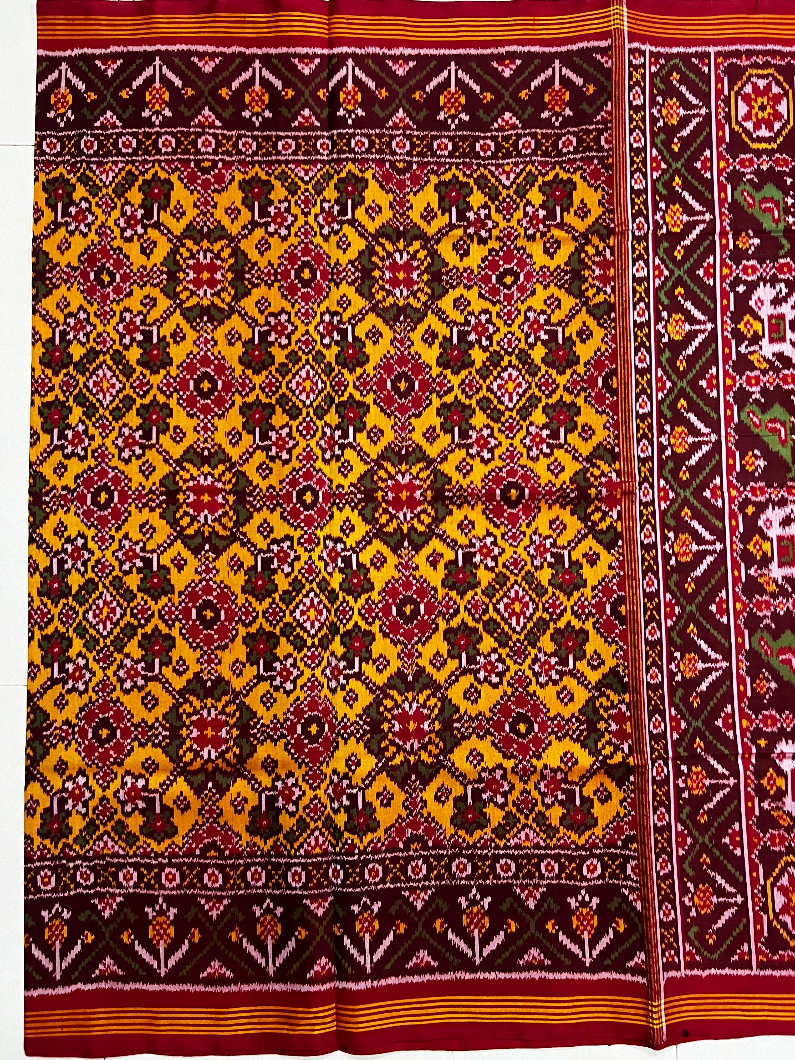 Handwoven Patola Silk Saree Yellow Navratna