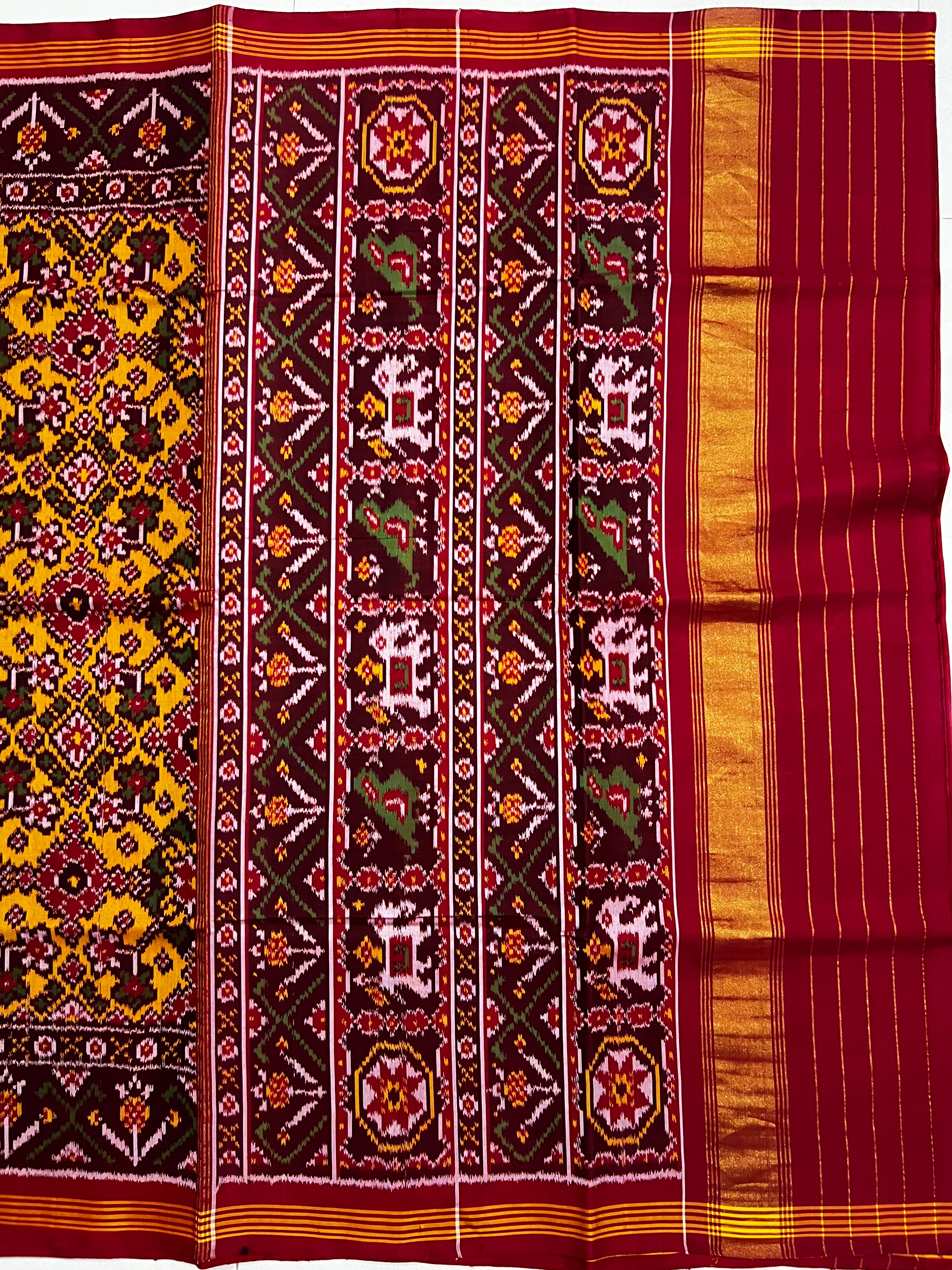 Handwoven Patola Silk Saree Yellow Navratna