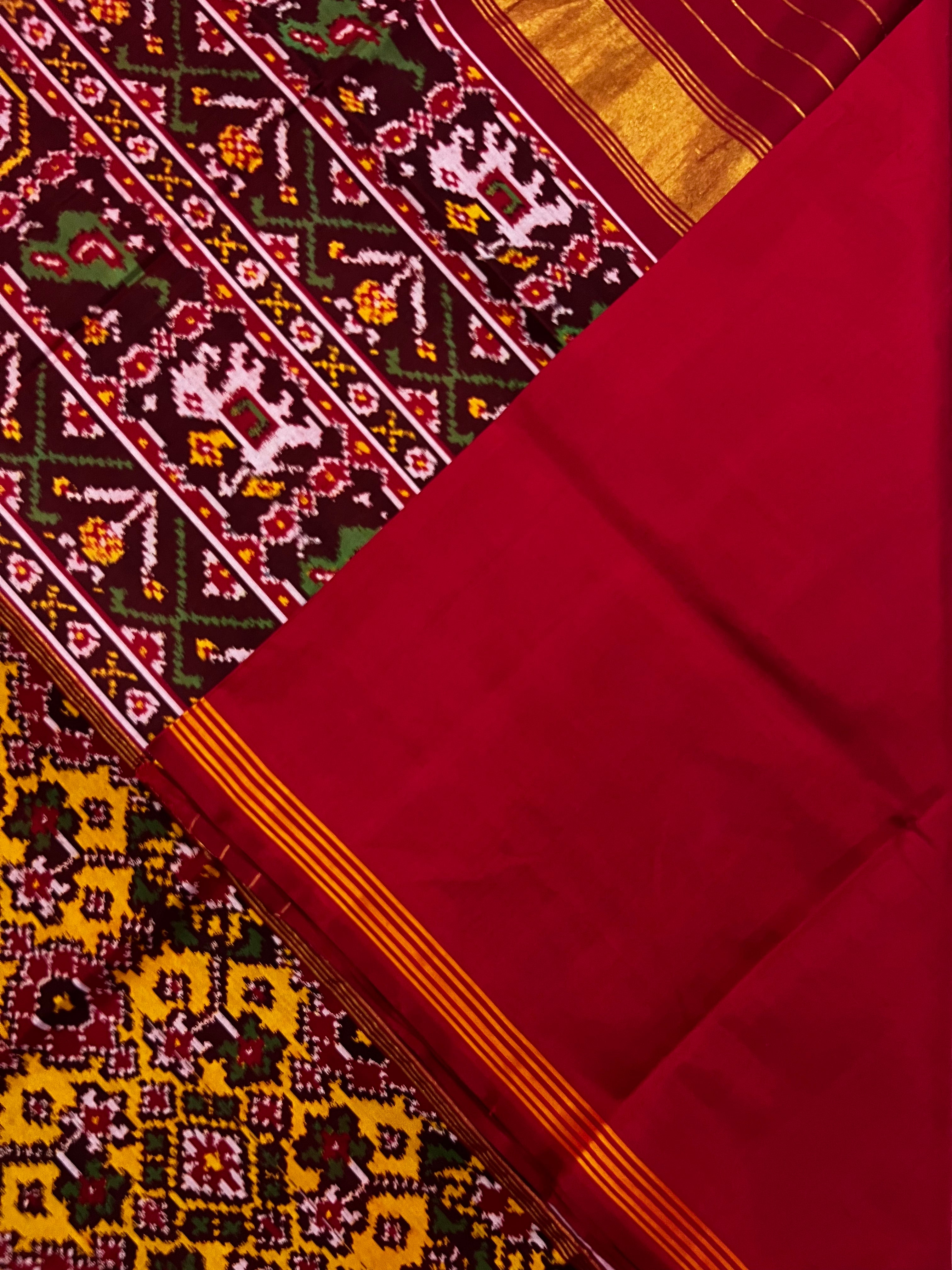 Handwoven Patola Silk Saree Yellow Navratna