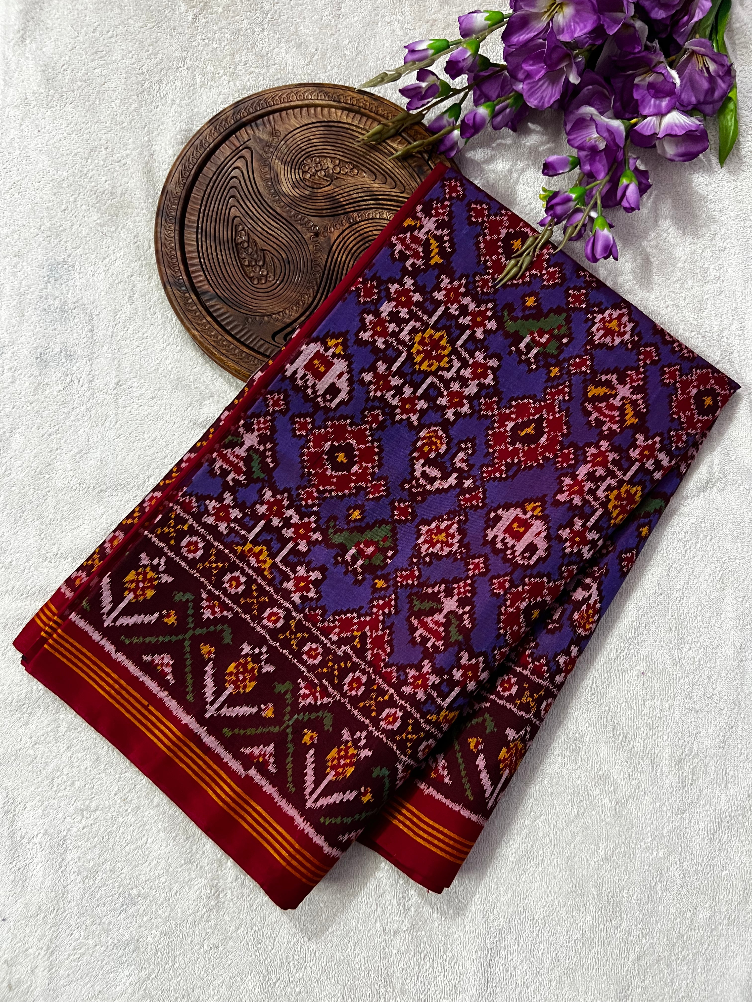 Handwoven Patola Silk Saree Purple Navatna Mix