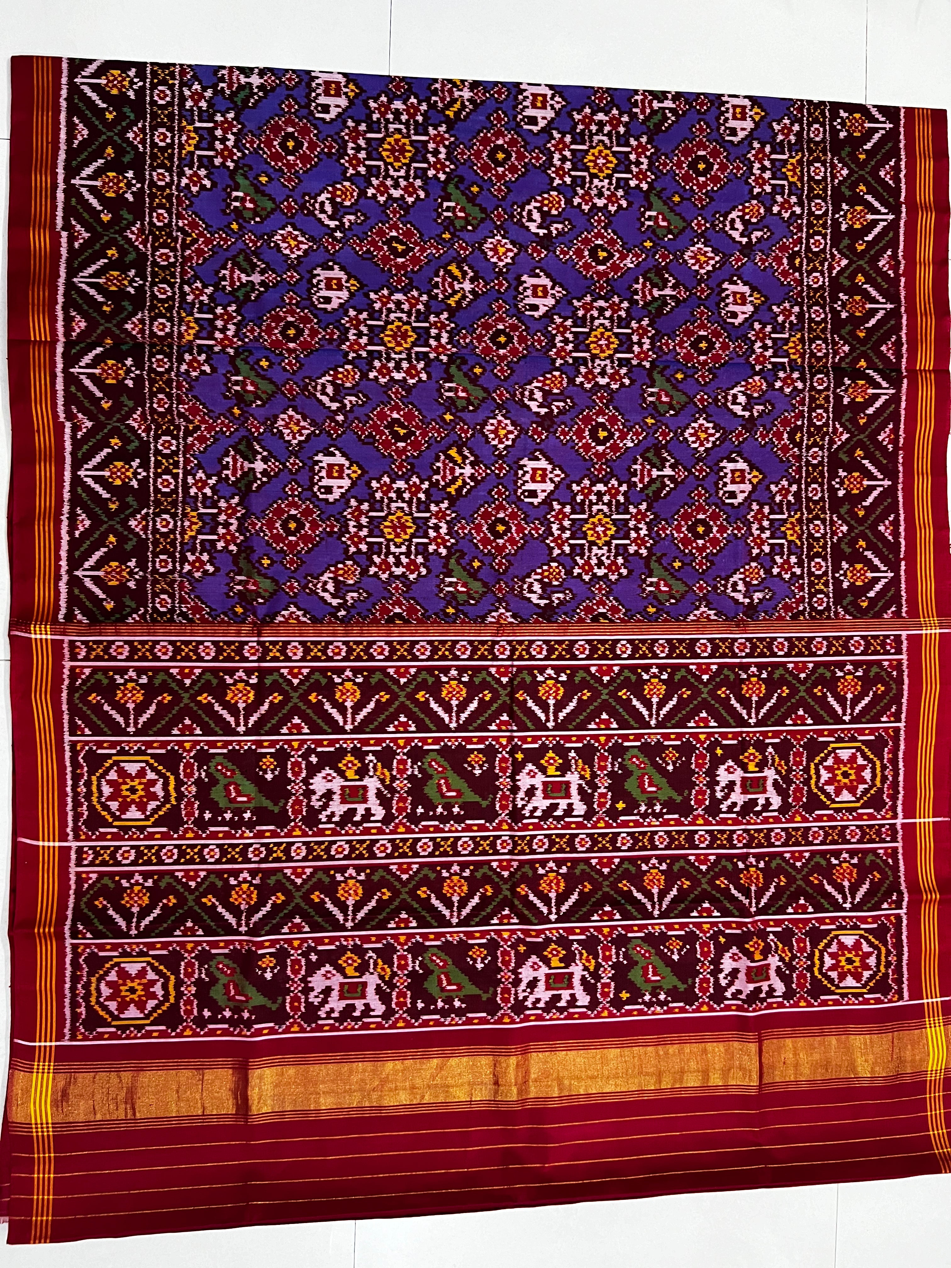 Handwoven Patola Silk Saree Purple Navatna Mix