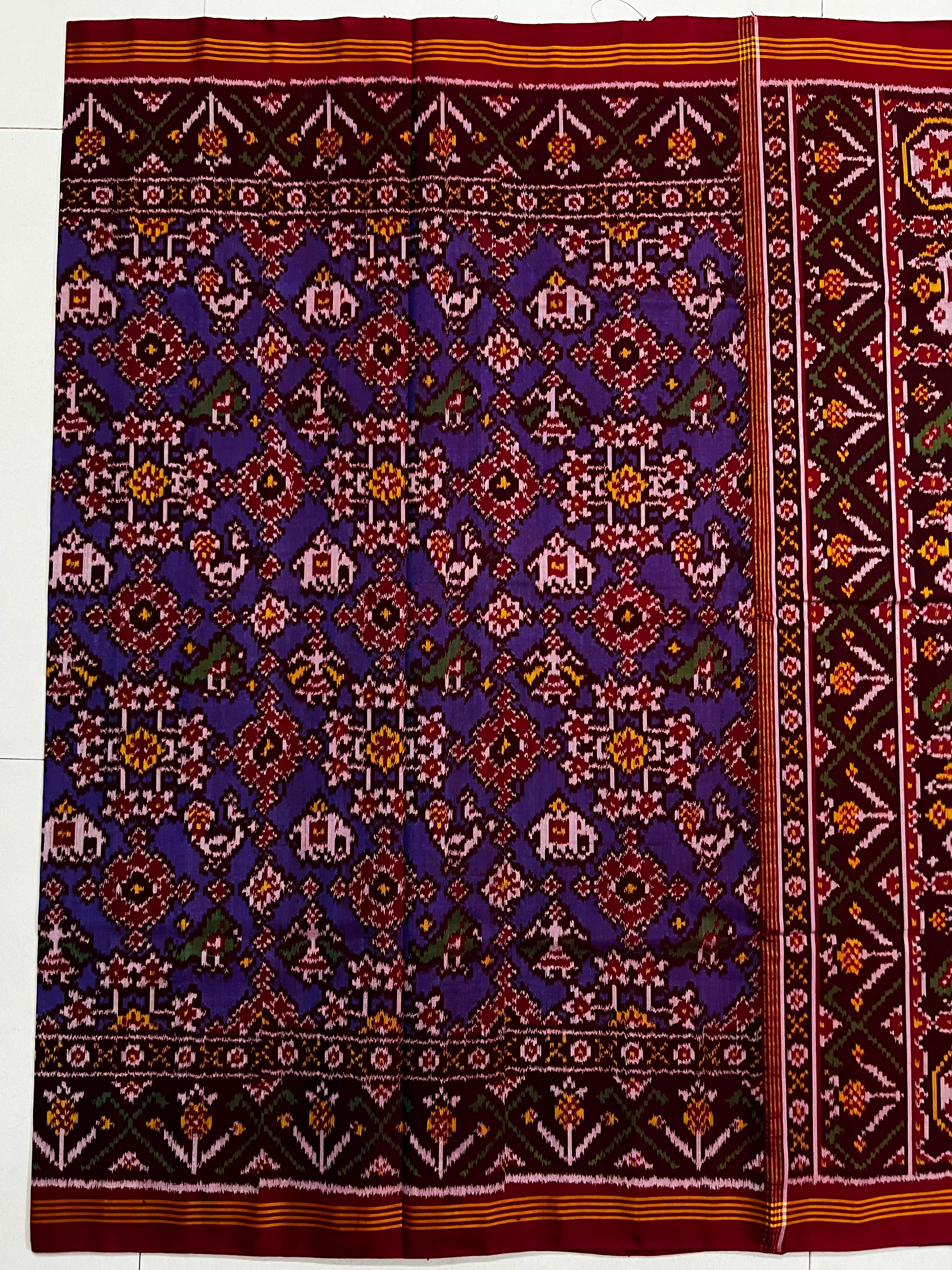 Handwoven Patola Silk Saree Purple Navatna Mix