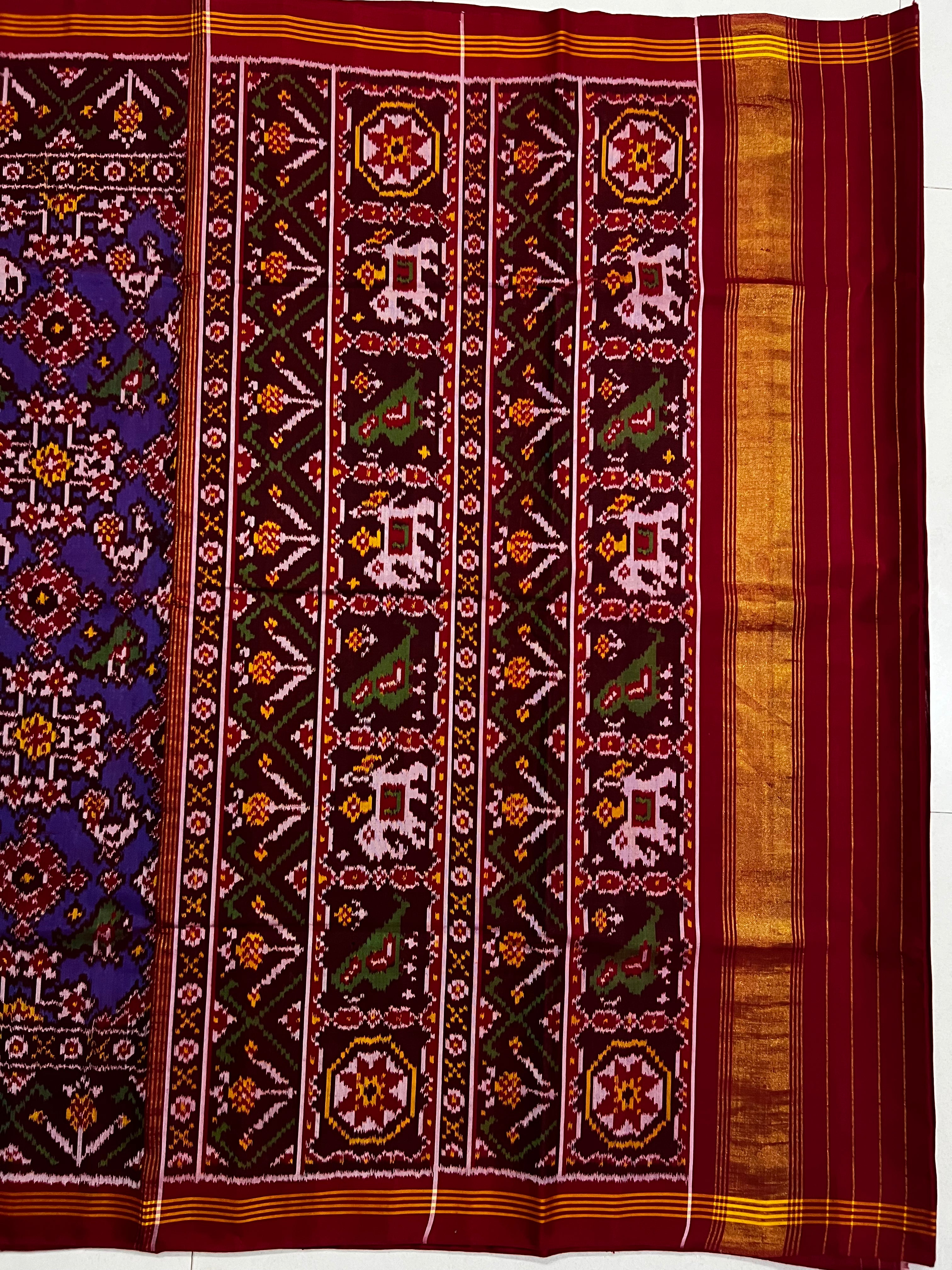 Handwoven Patola Silk Saree Purple Navatna Mix