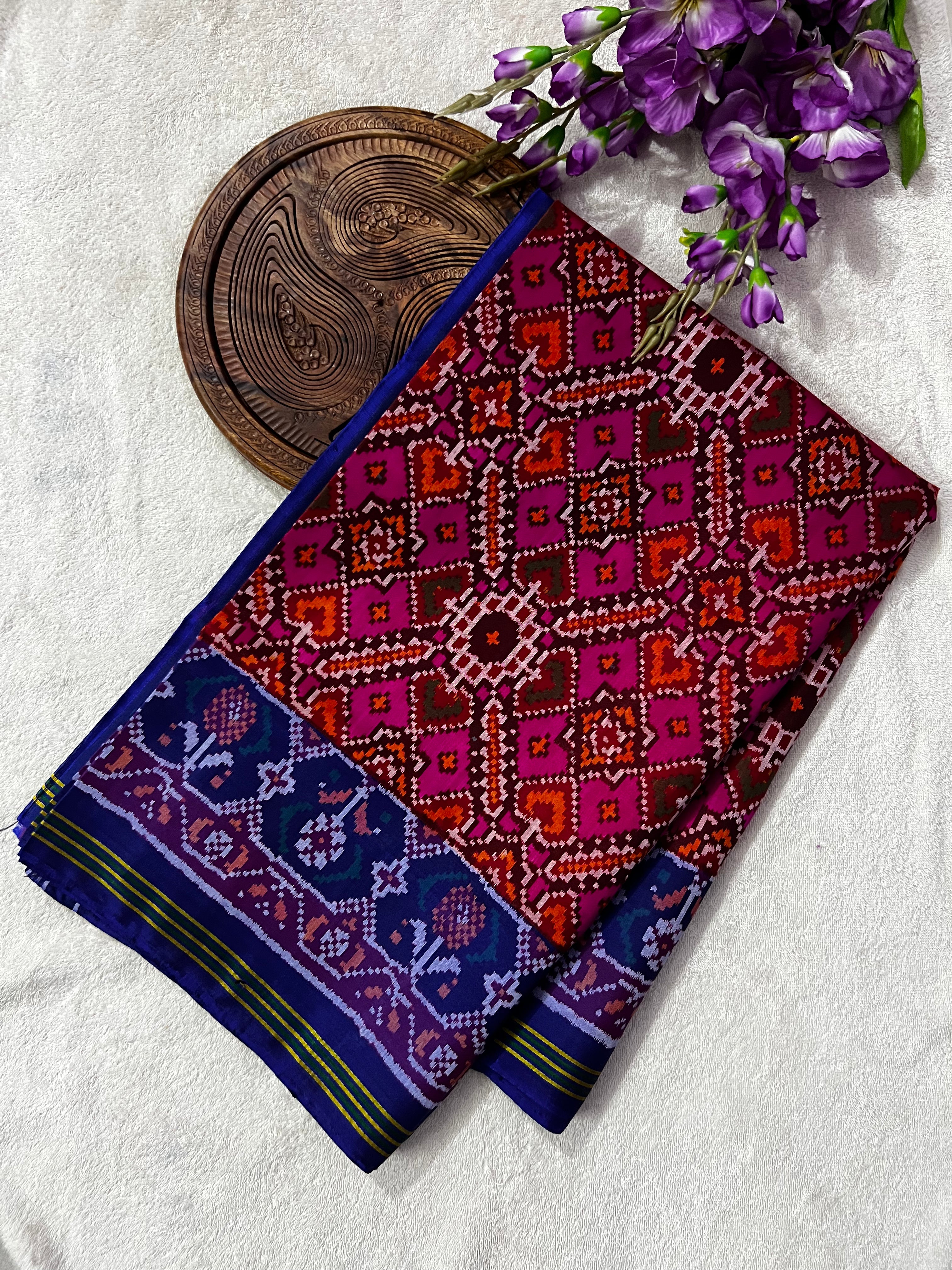 Handwoven Patola Silk Saree Manekchowk Pink And Blue