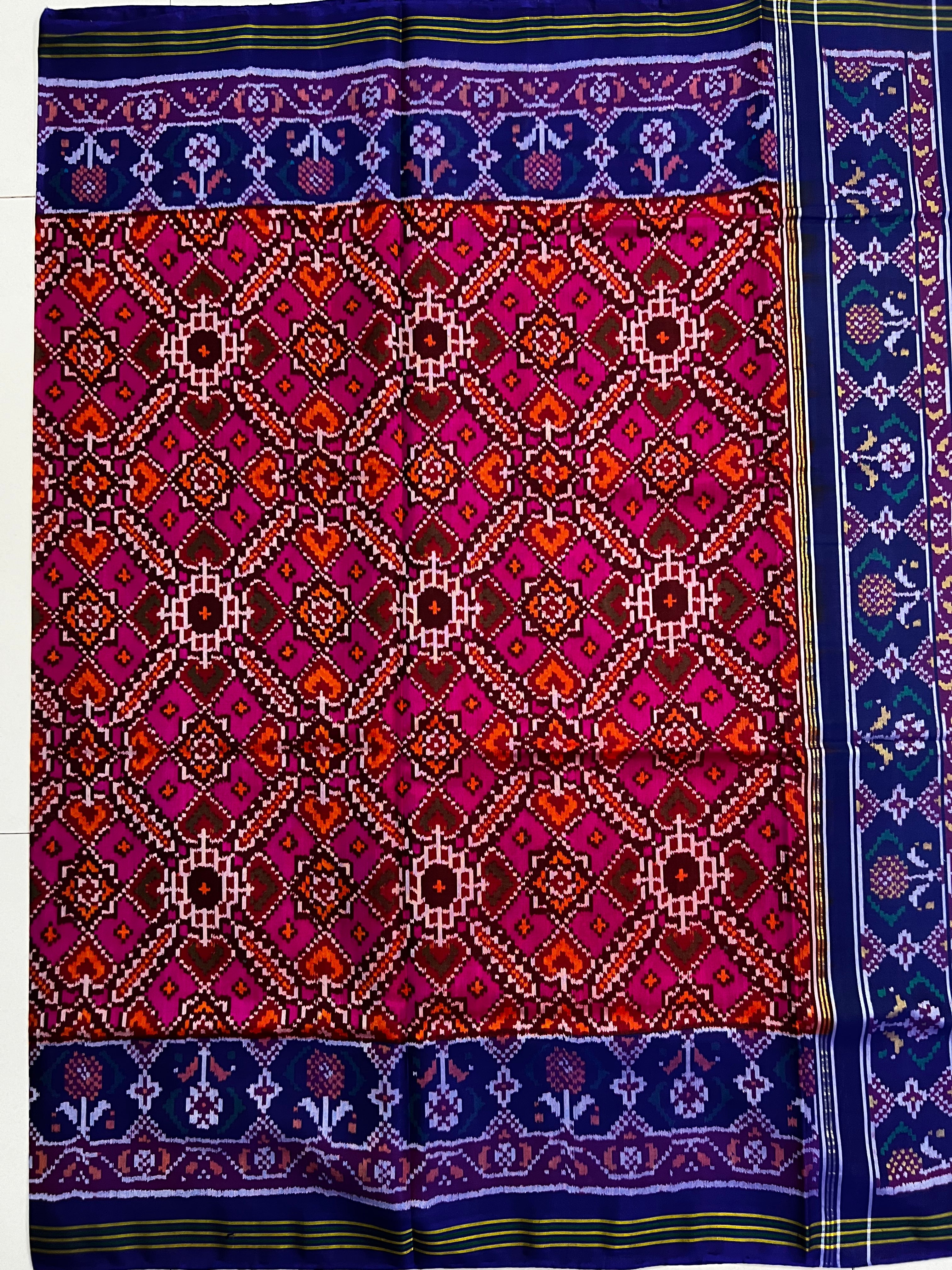 Handwoven Patola Silk Saree Manekchowk Pink And Blue