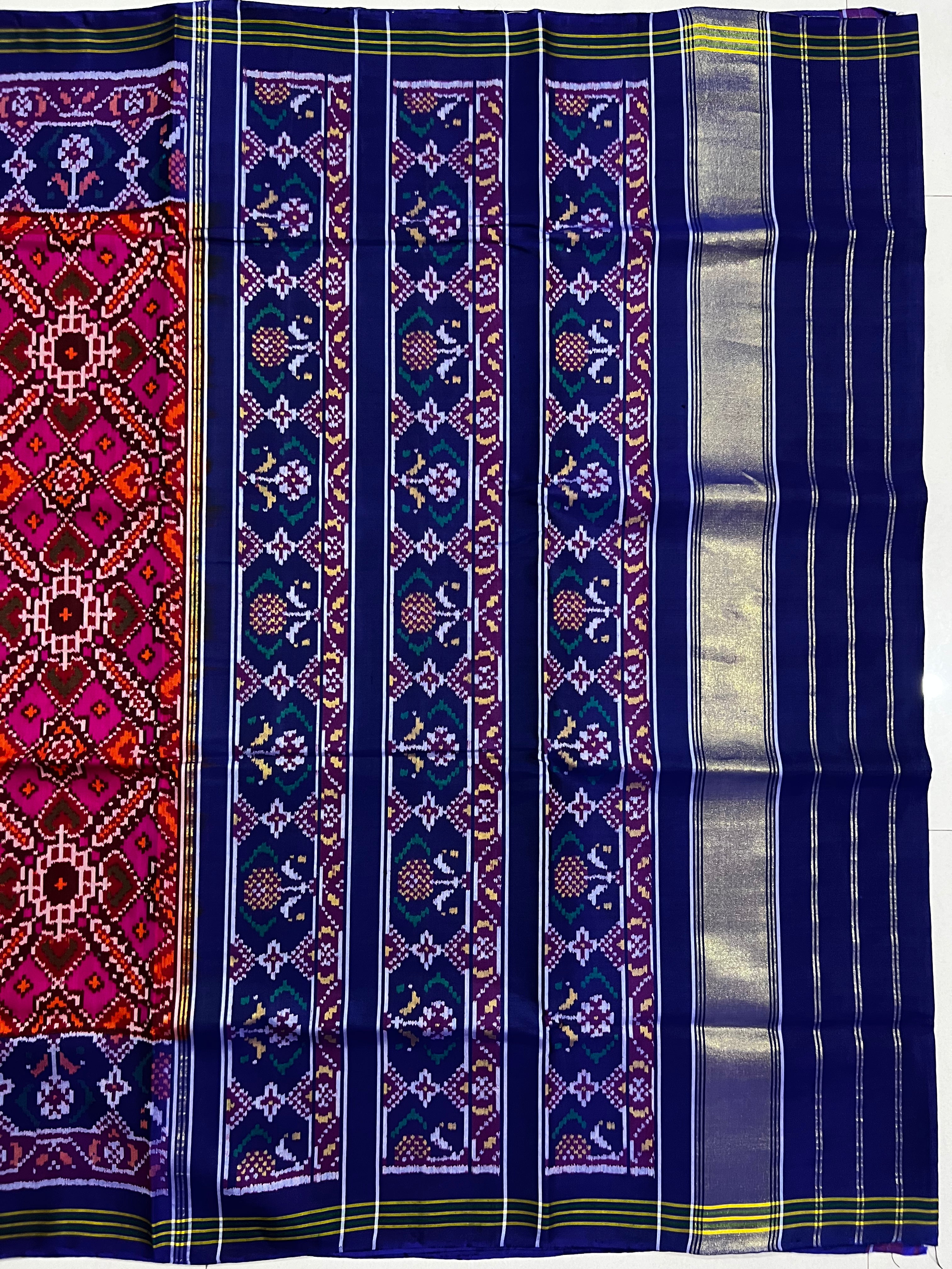 Handwoven Patola Silk Saree Manekchowk Pink And Blue