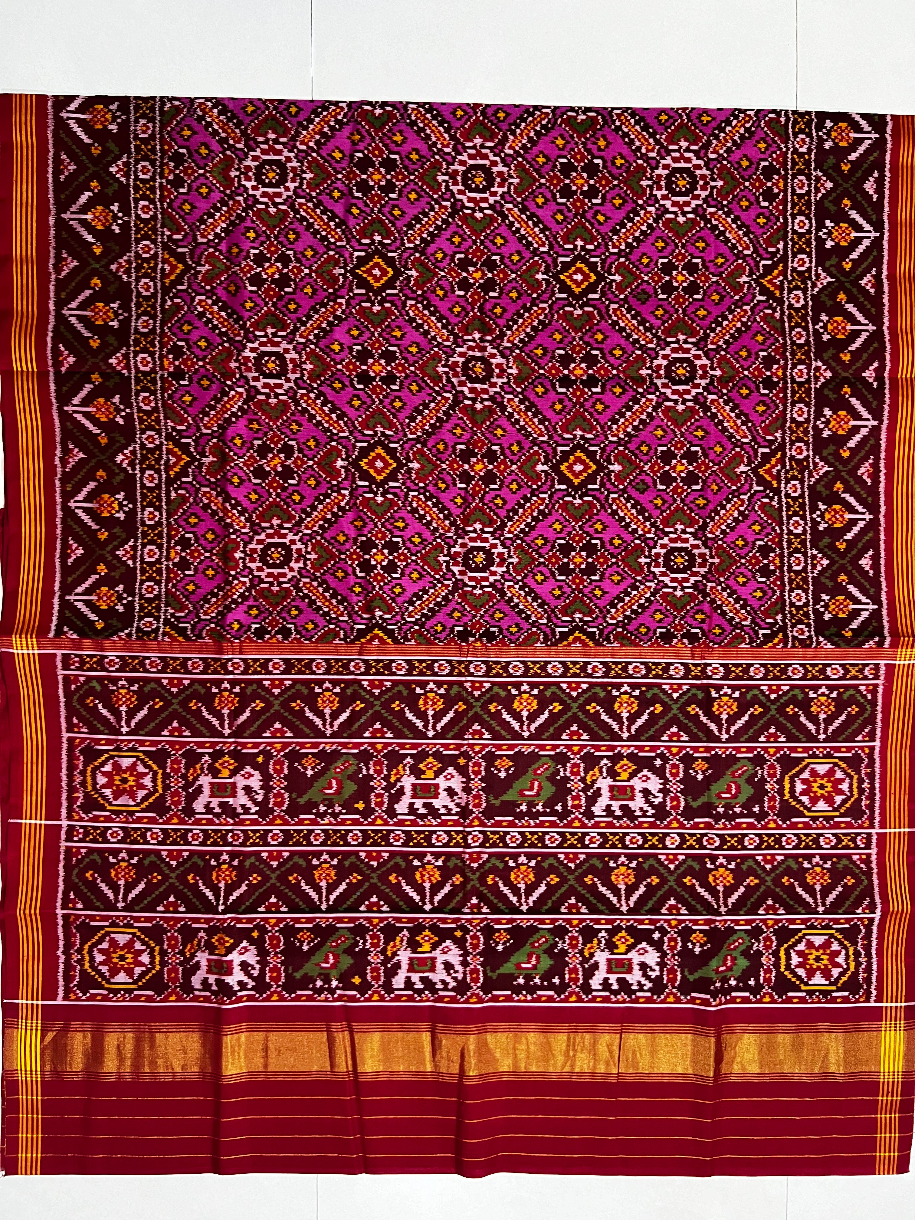 Handwoven Patola Silk Saree Manekchowk Pink and Red