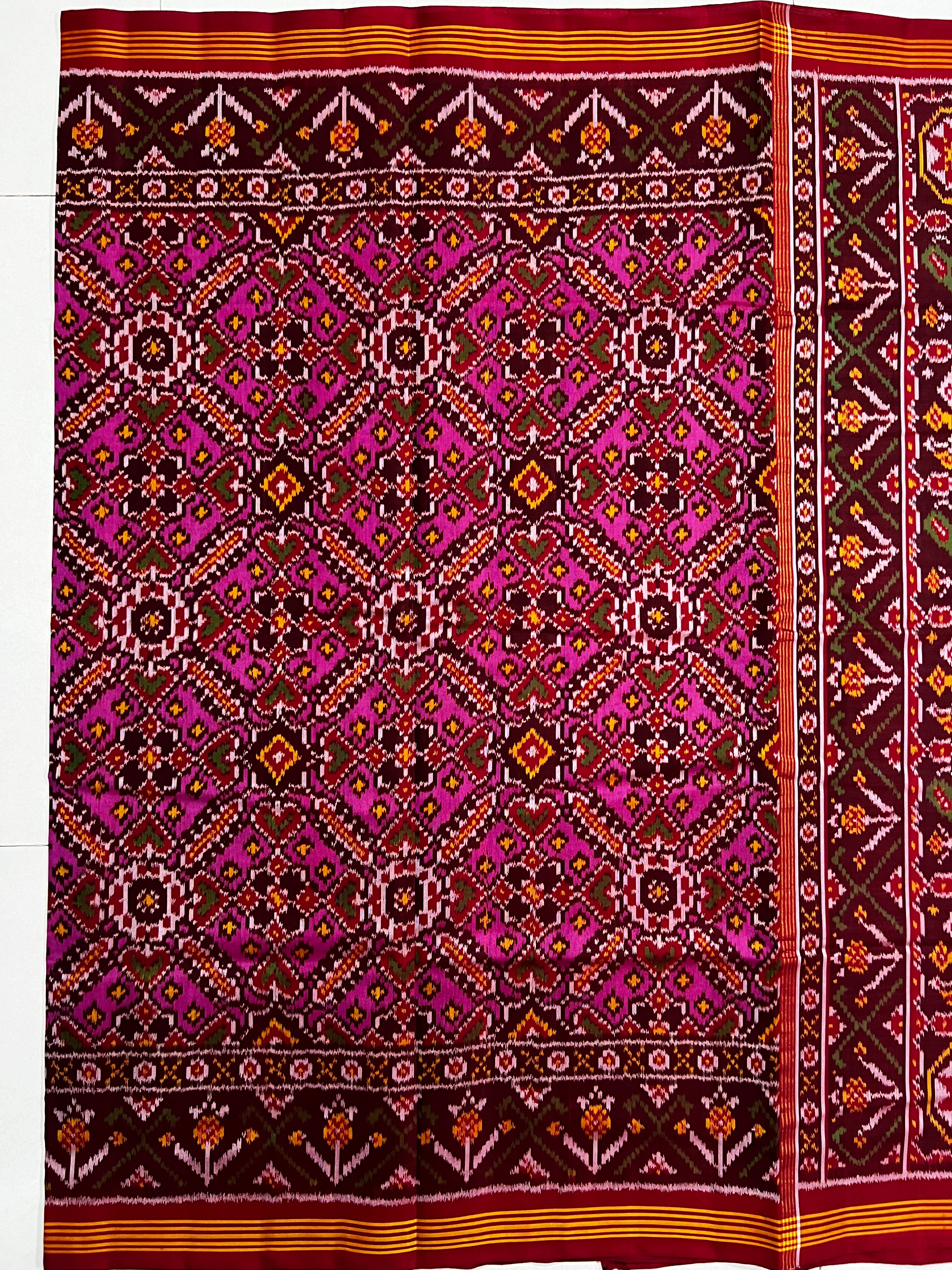 Handwoven Patola Silk Saree Manekchowk Pink and Red