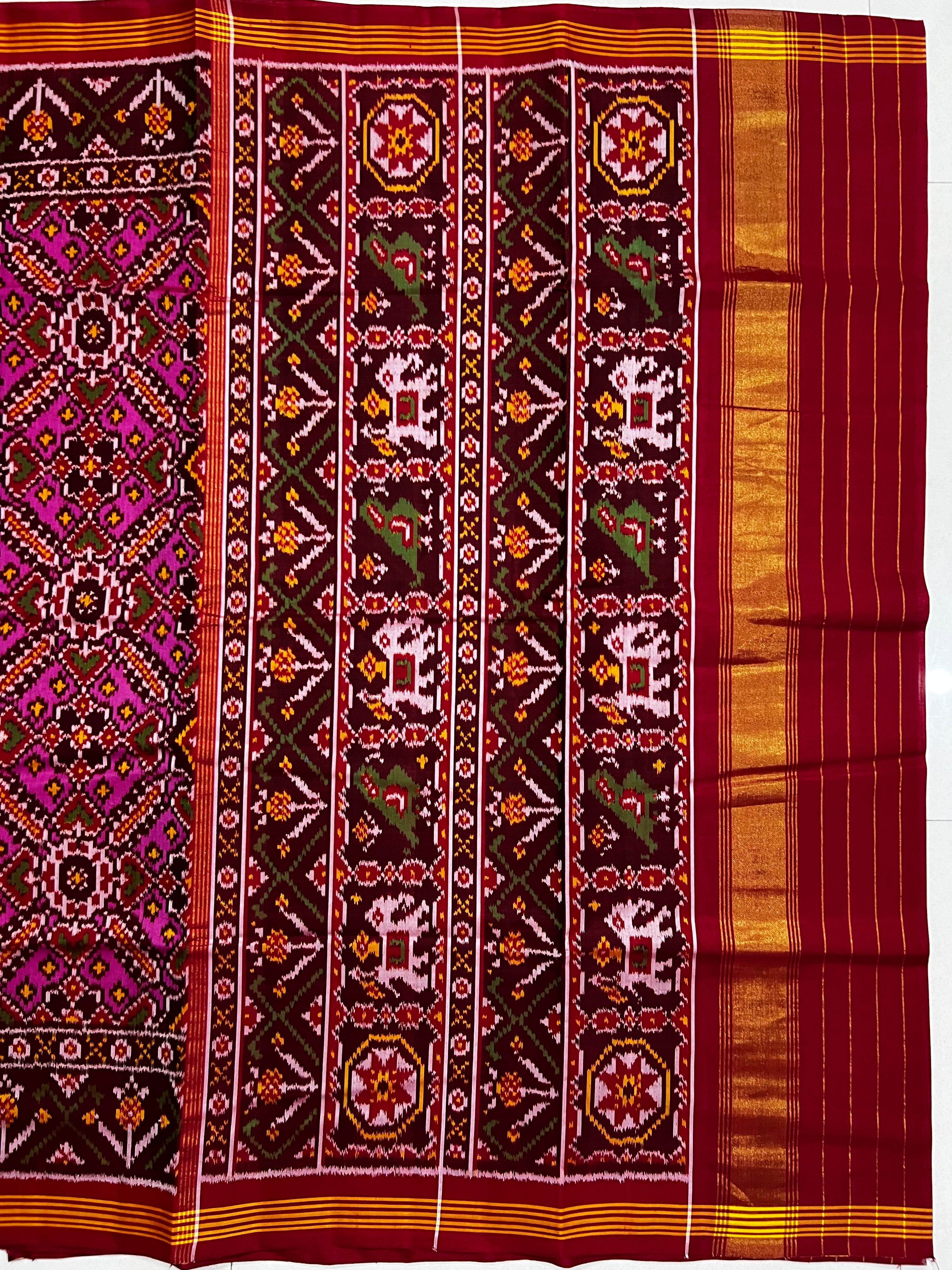 Handwoven Patola Silk Saree Manekchowk Pink and Red