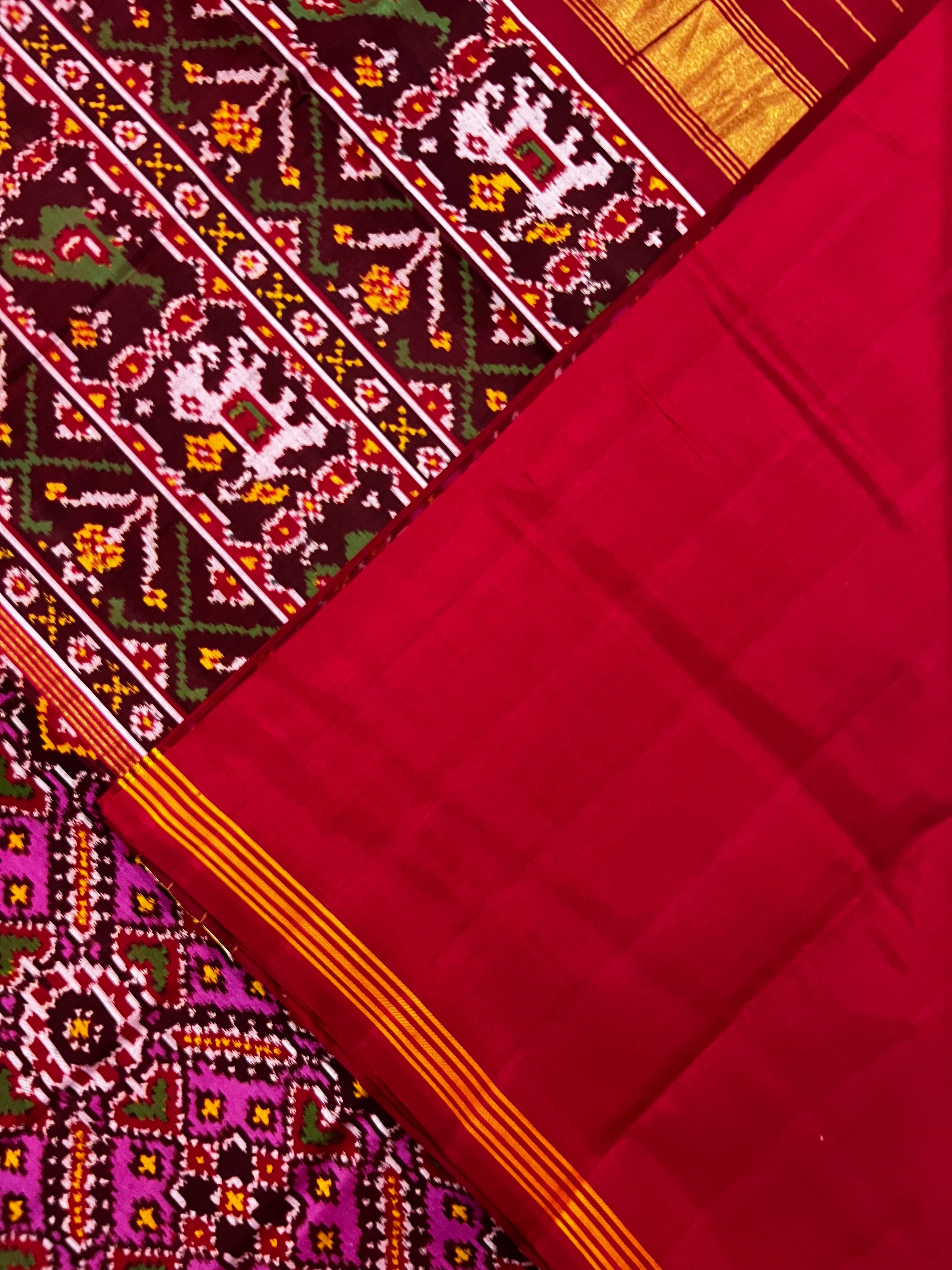 Handwoven Patola Silk Saree Manekchowk Pink and Red