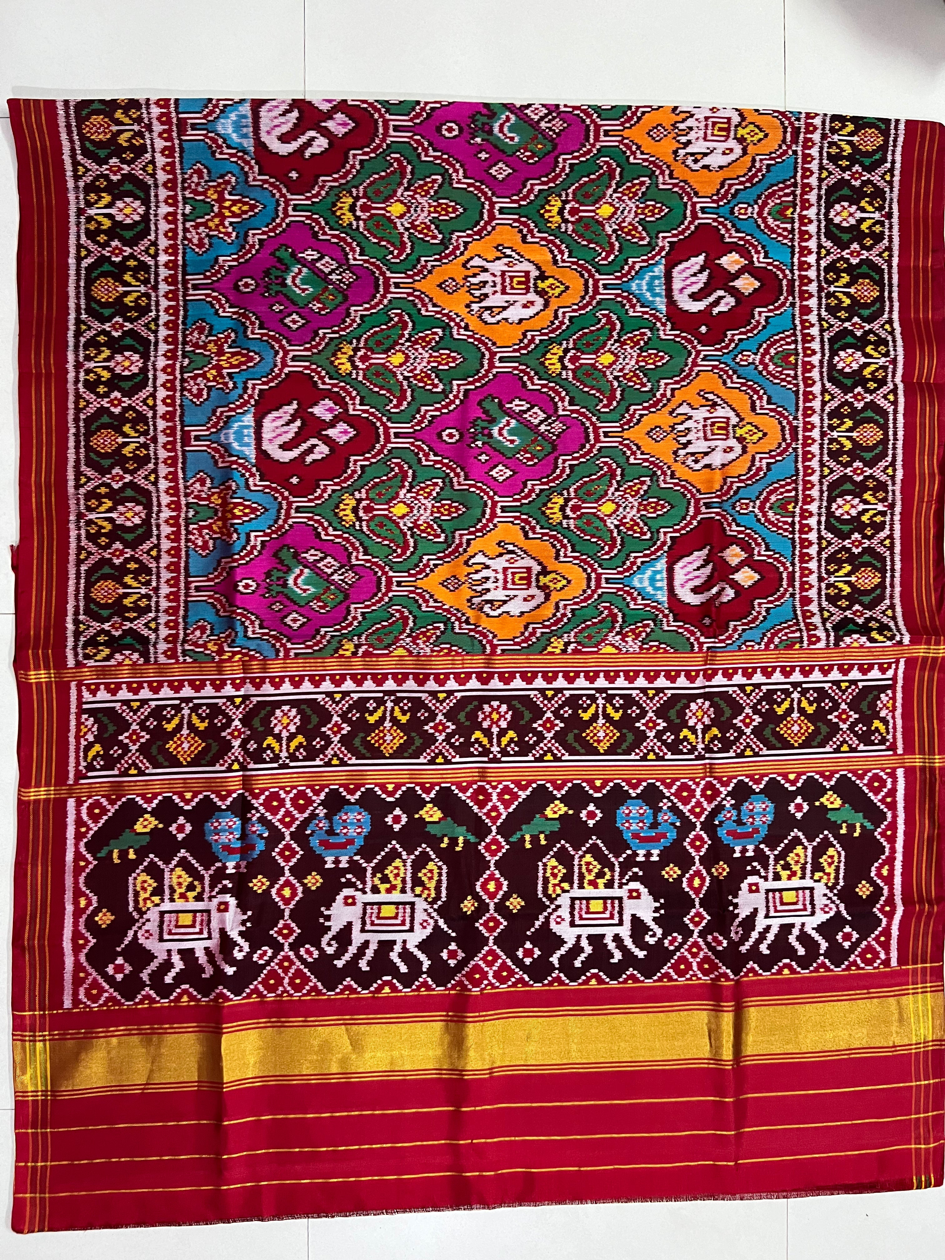 Twill Weaving Handwoven Patola Silk Saree Multi Color With Motif Secondary image