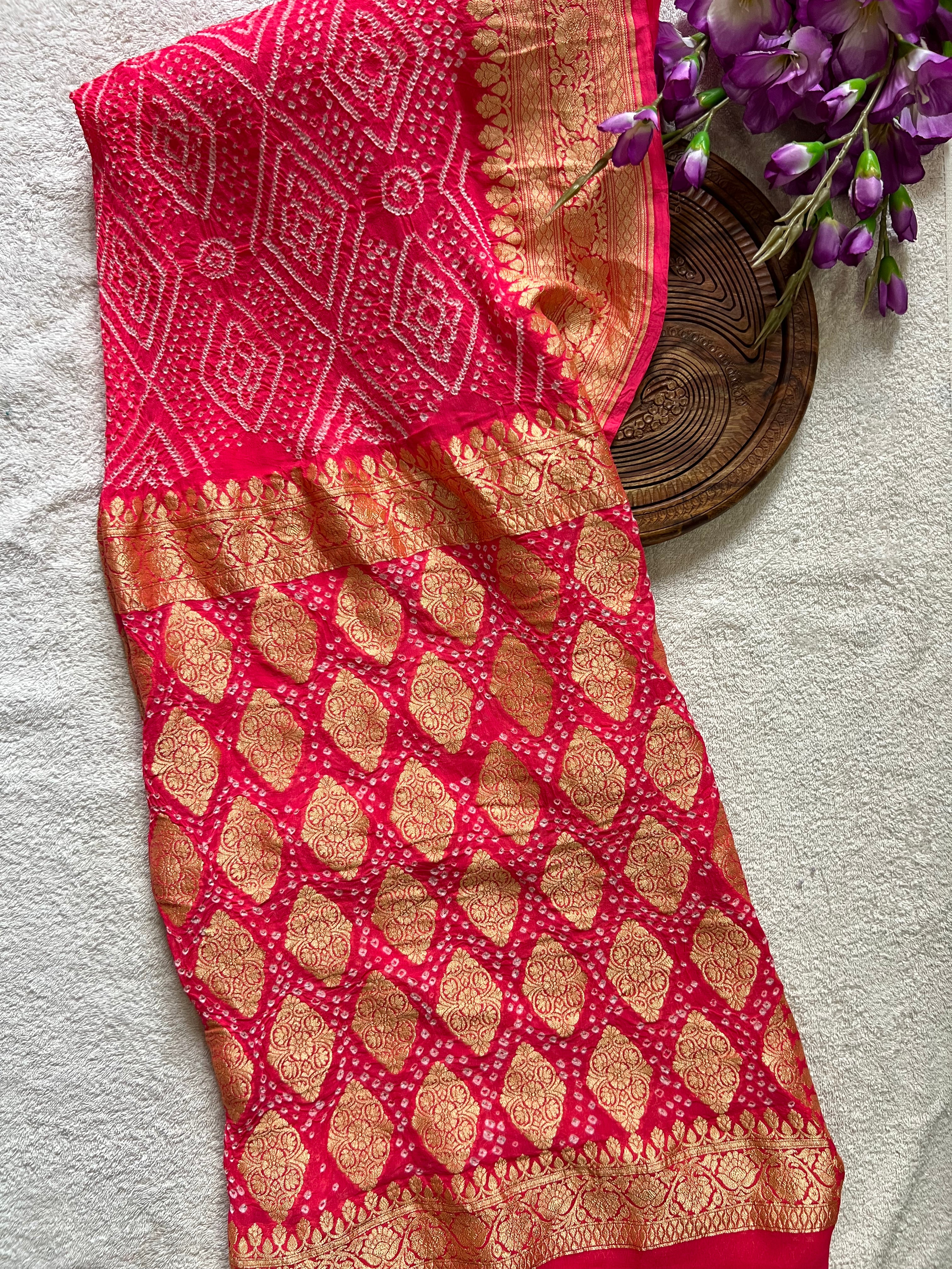 Georgette Heavy Rai Bandhej Saree