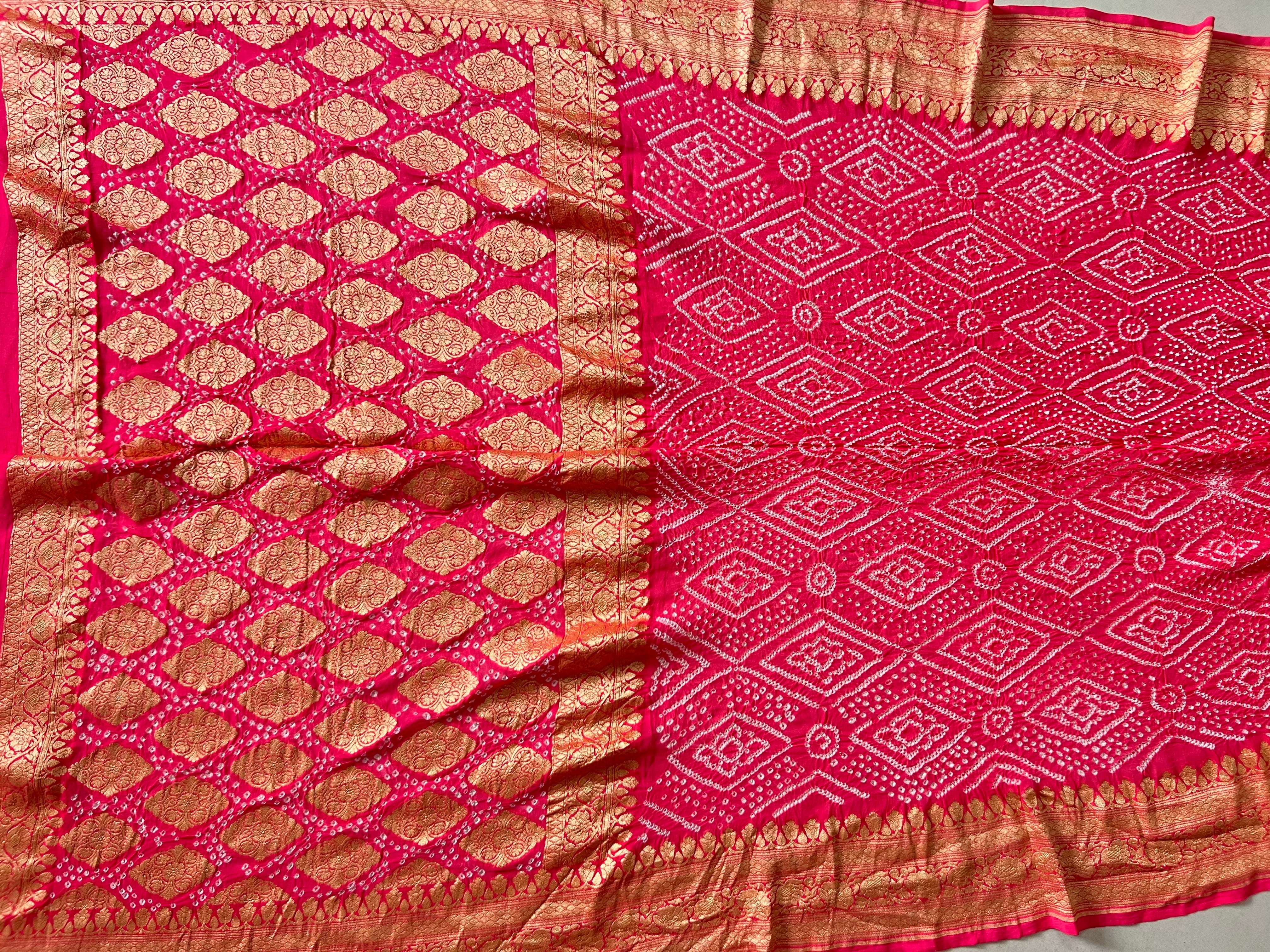 Georgette Heavy Rai Bandhej Saree Secondary image