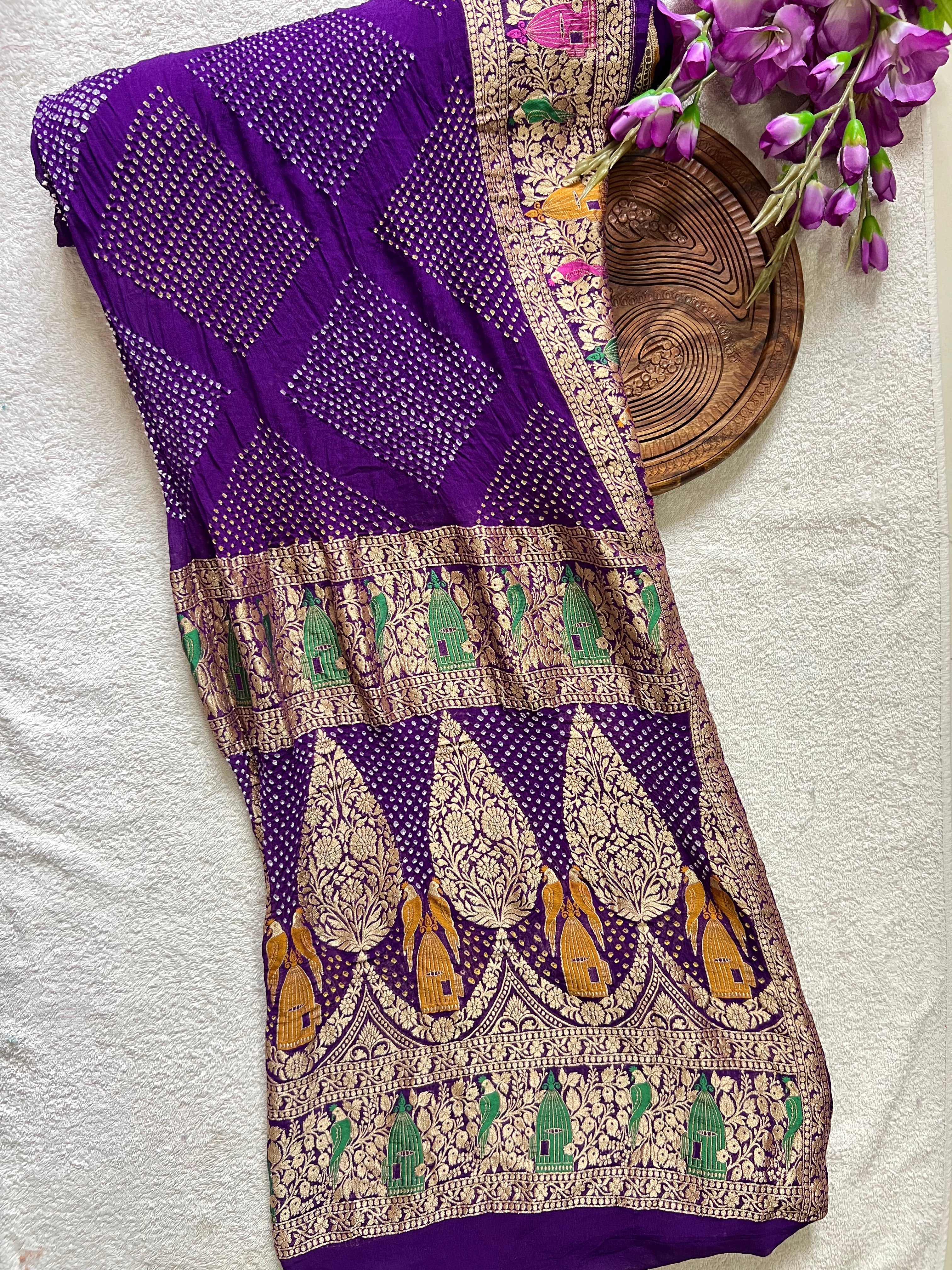 Georgette Heavy Rai Bandhej Saree Main image