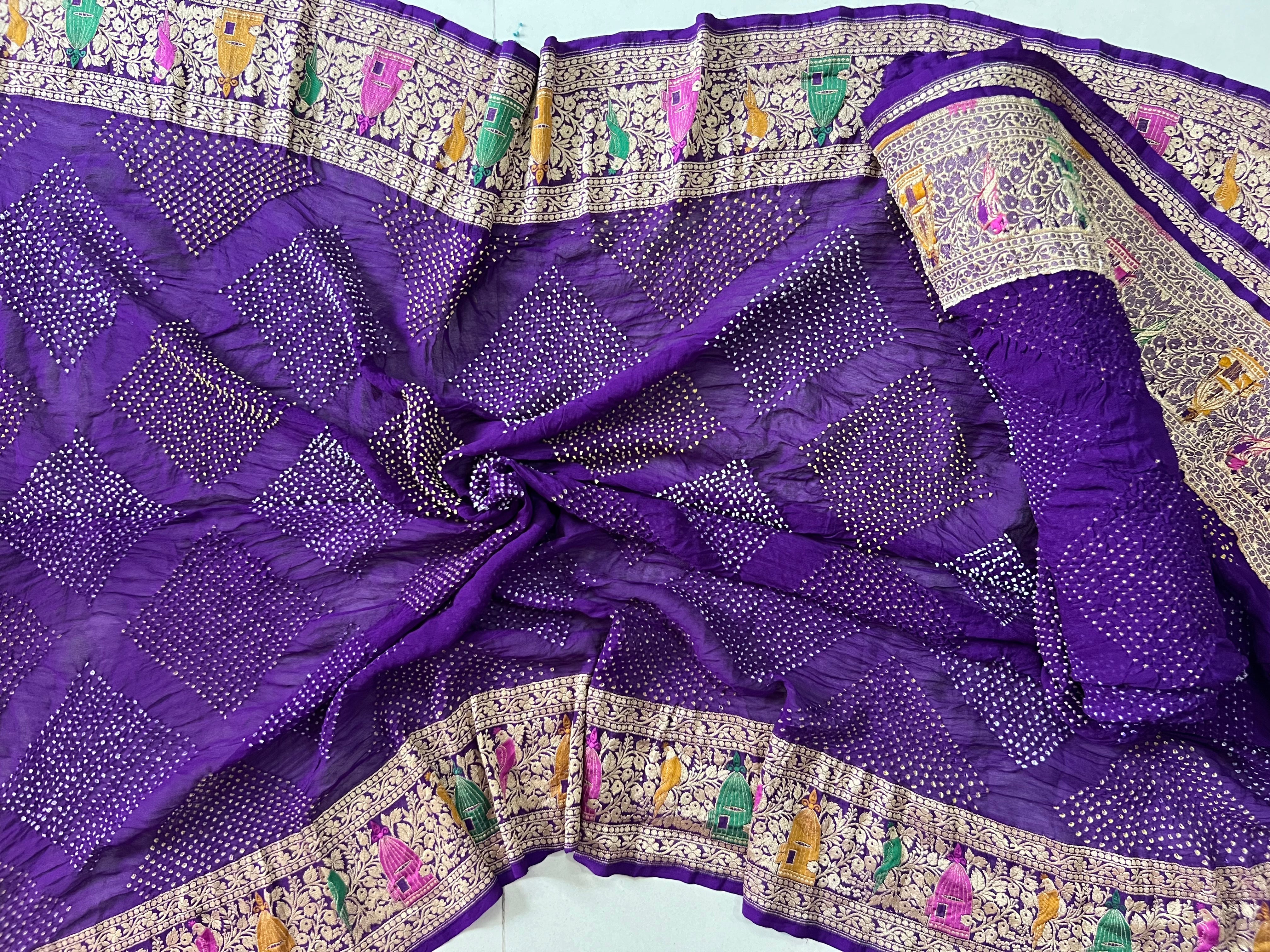 Georgette Heavy Rai Bandhej Saree Secondary image