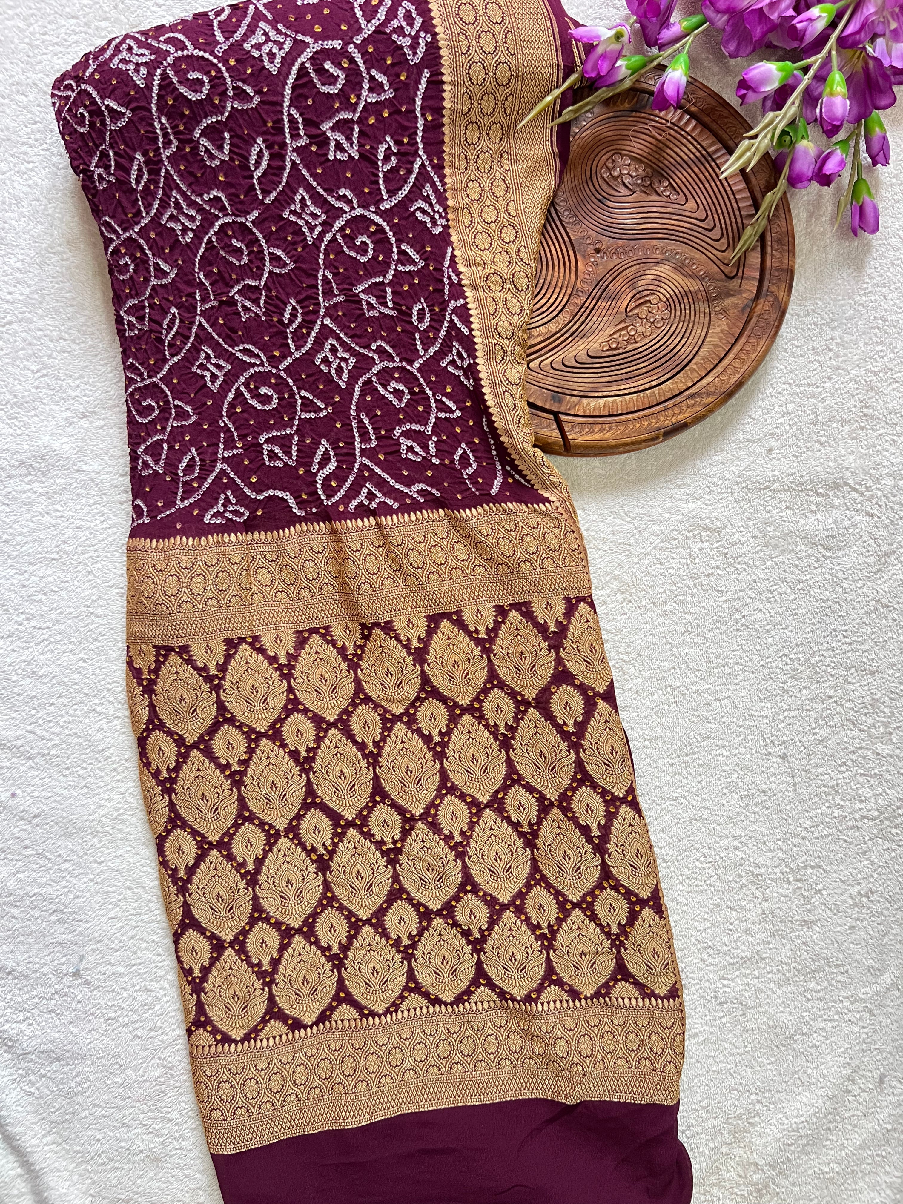 Georgette Heavy Rai Bandhej Saree Main image