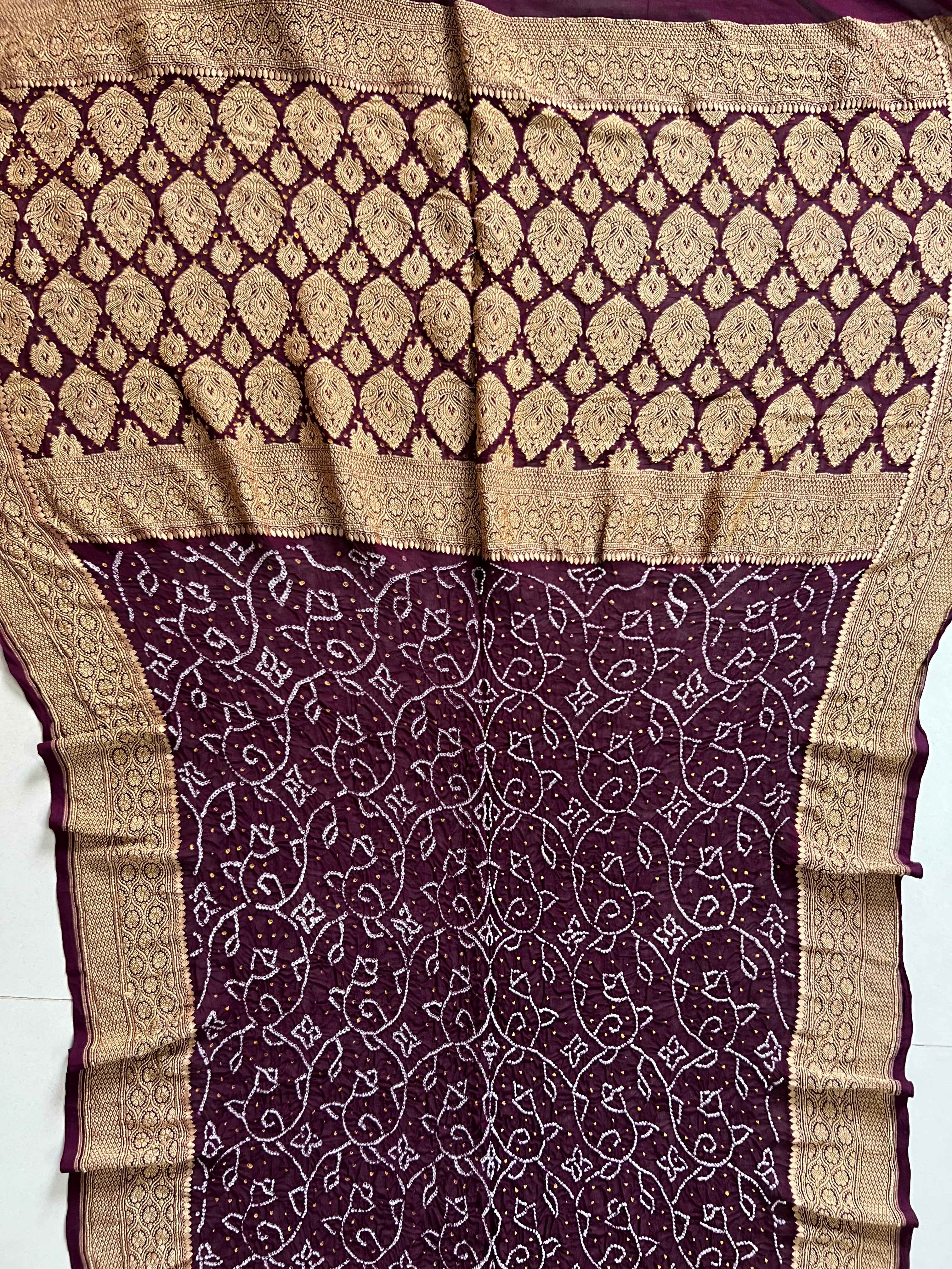 Georgette Heavy Rai Bandhej Saree Secondary image