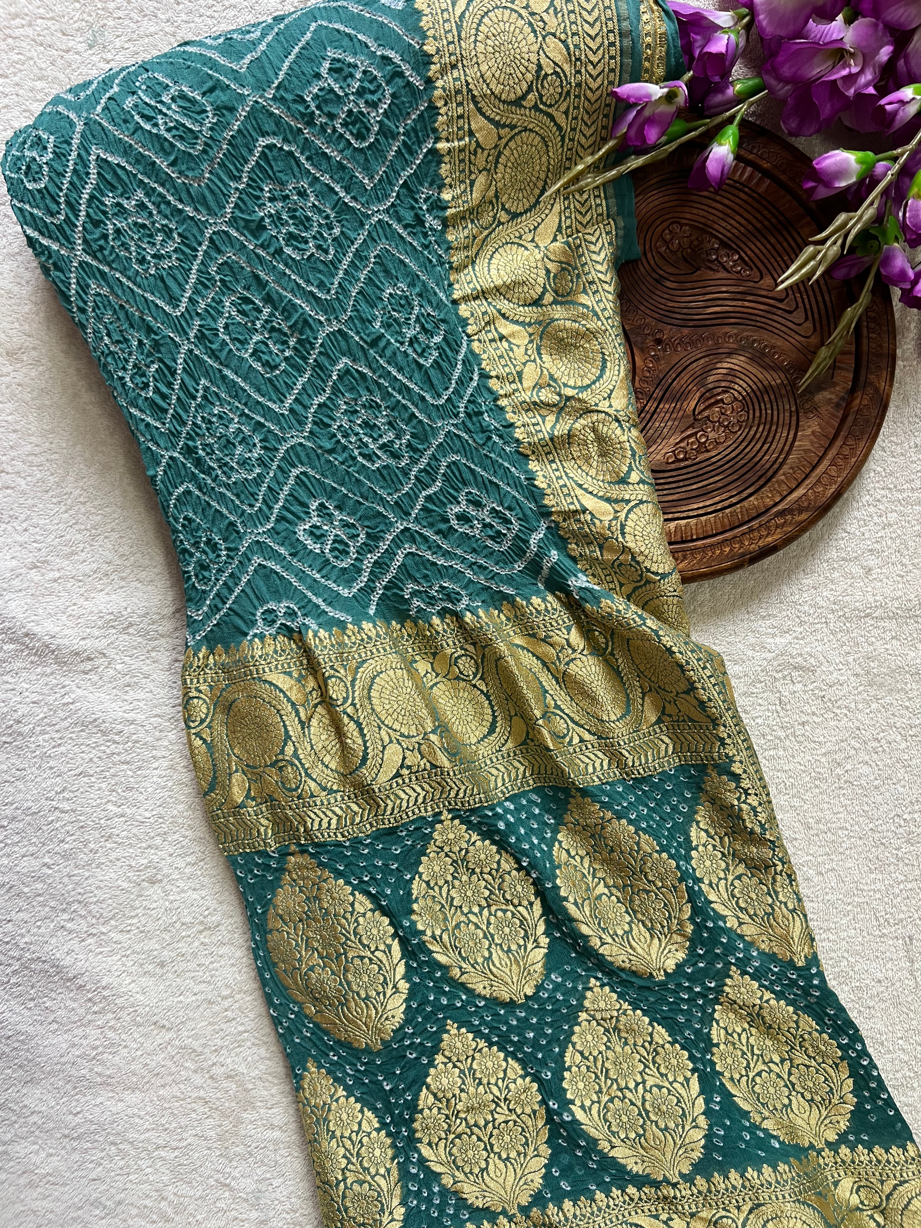 Georgette Heavy Rai Bandhej Saree Main image