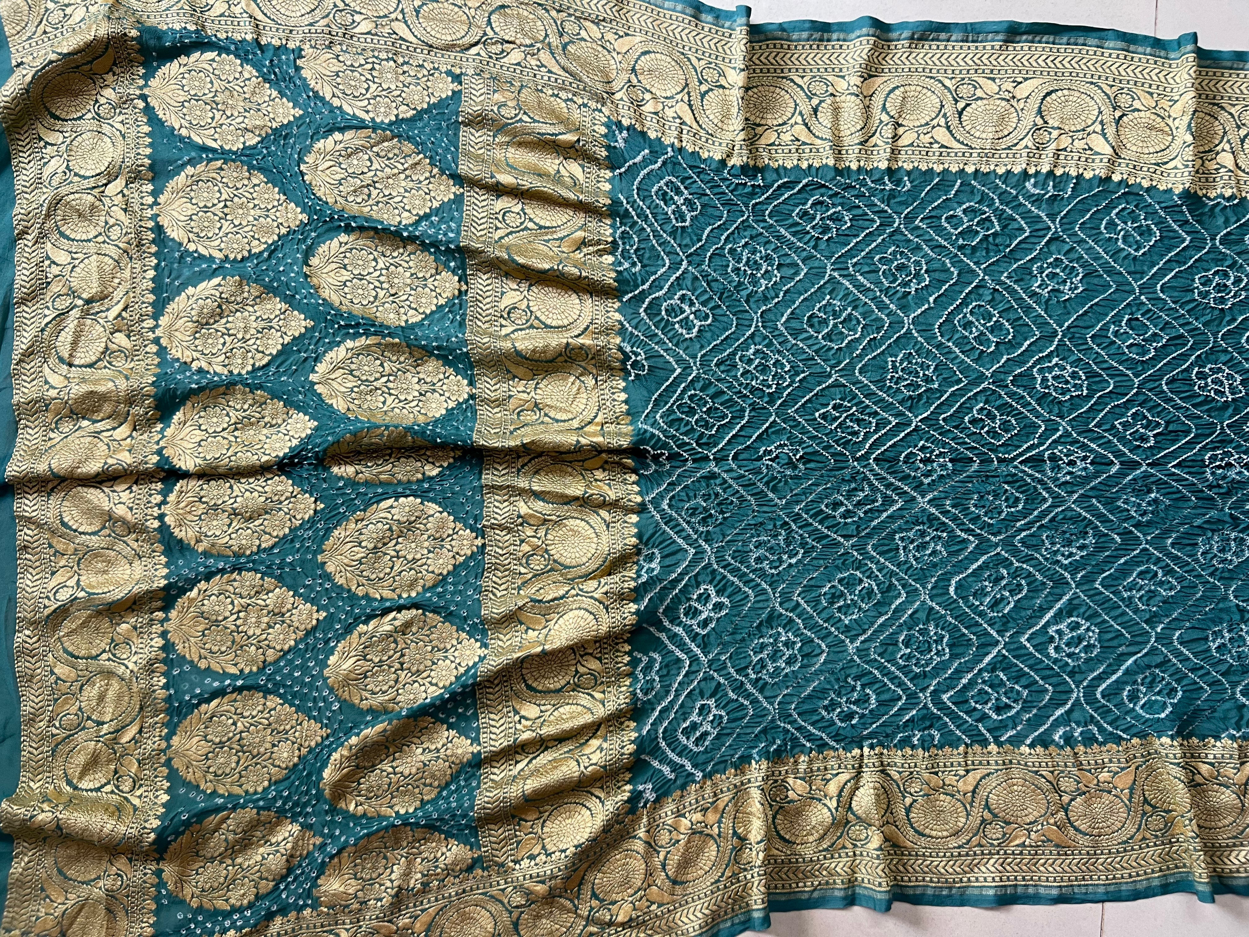 Georgette Heavy Rai Bandhej Saree Secondary image